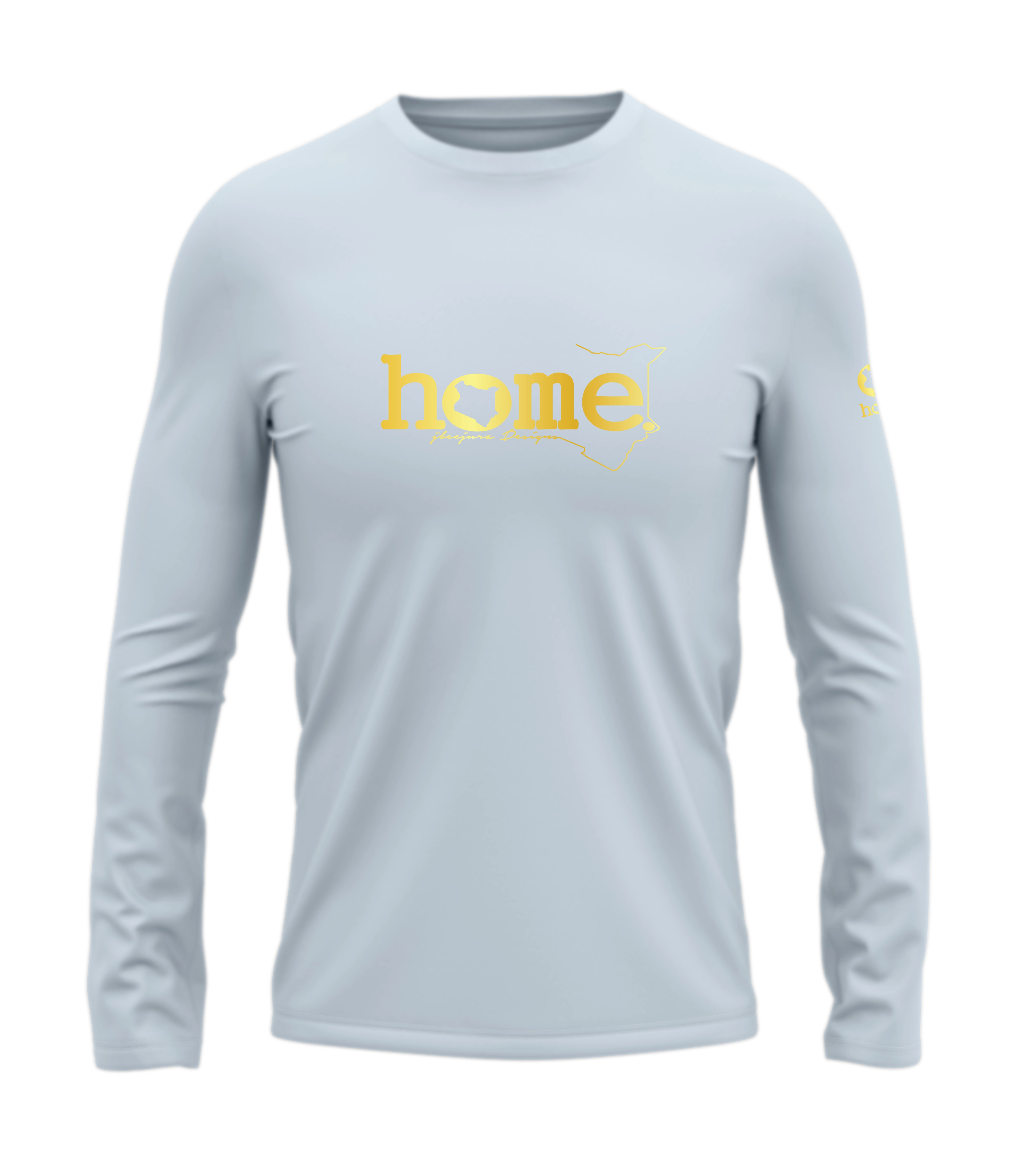 home_254 LONG-SLEEVED SKY-BLUE T-SHIRT WITH A GOLD CLASSIC WORDS PRINT – COTTON PLUS FABRIC