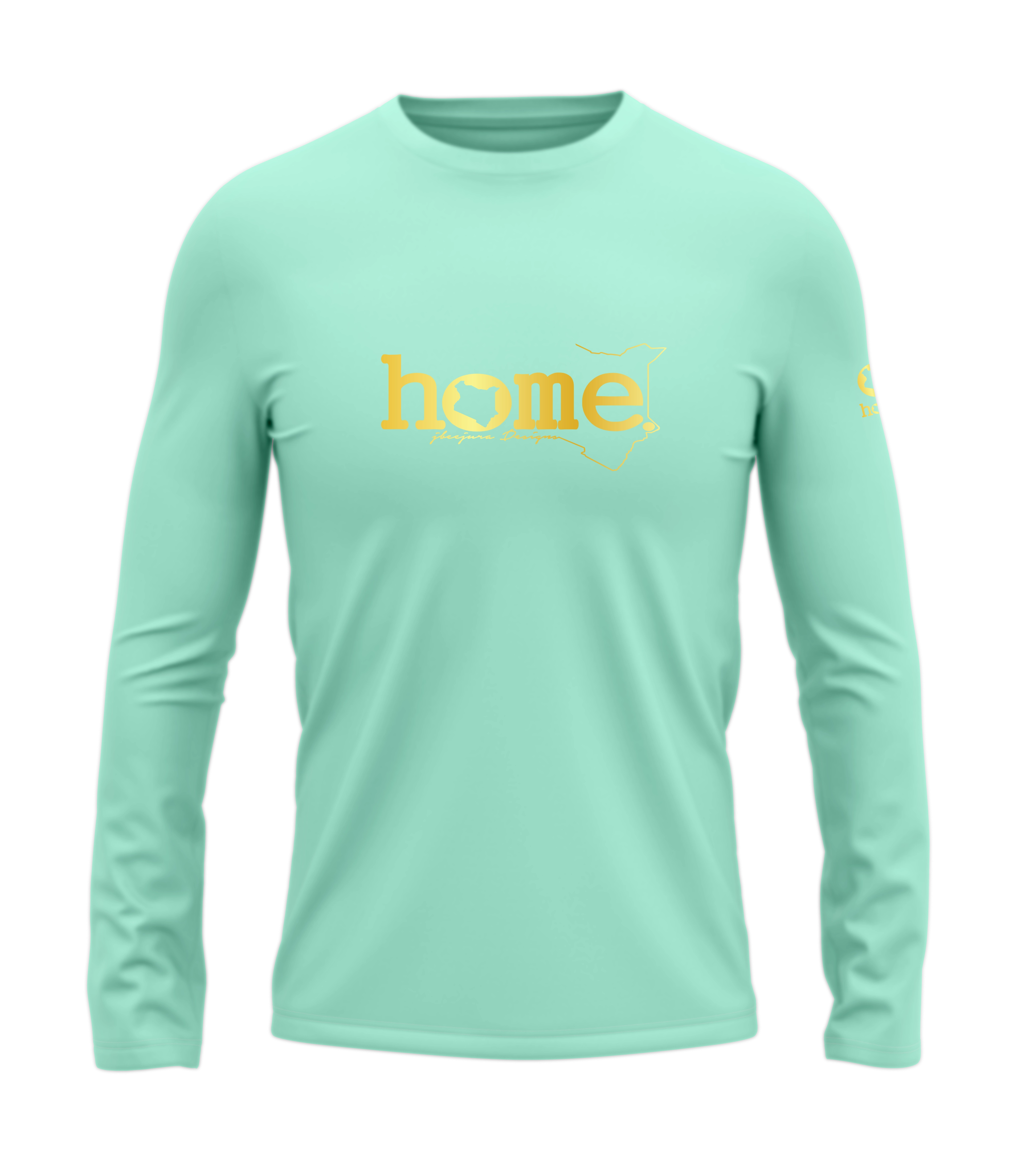 home_254 LONG-SLEEVED TURQUOISE GREEN T-SHIRT WITH A GOLD CLASSIC WORDS PRINT – COTTON PLUS FABRIC