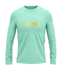 home_254 LONG-SLEEVED TURQUOISE GREEN T-SHIRT WITH A GOLD CLASSIC WORDS PRINT – COTTON PLUS FABRIC