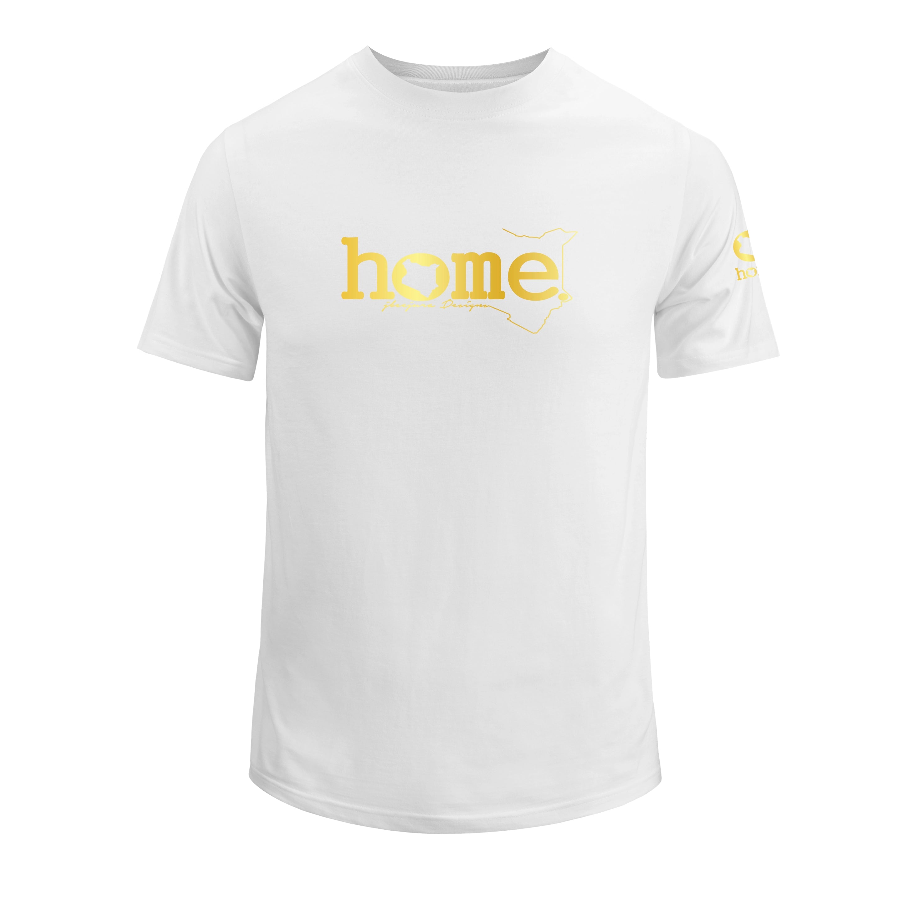 home_254 SHORT-SLEEVED WHITE T-SHIRT WITH A GOLD CLASSIC WORDS PRINT – COTTON PLUS FABRIC