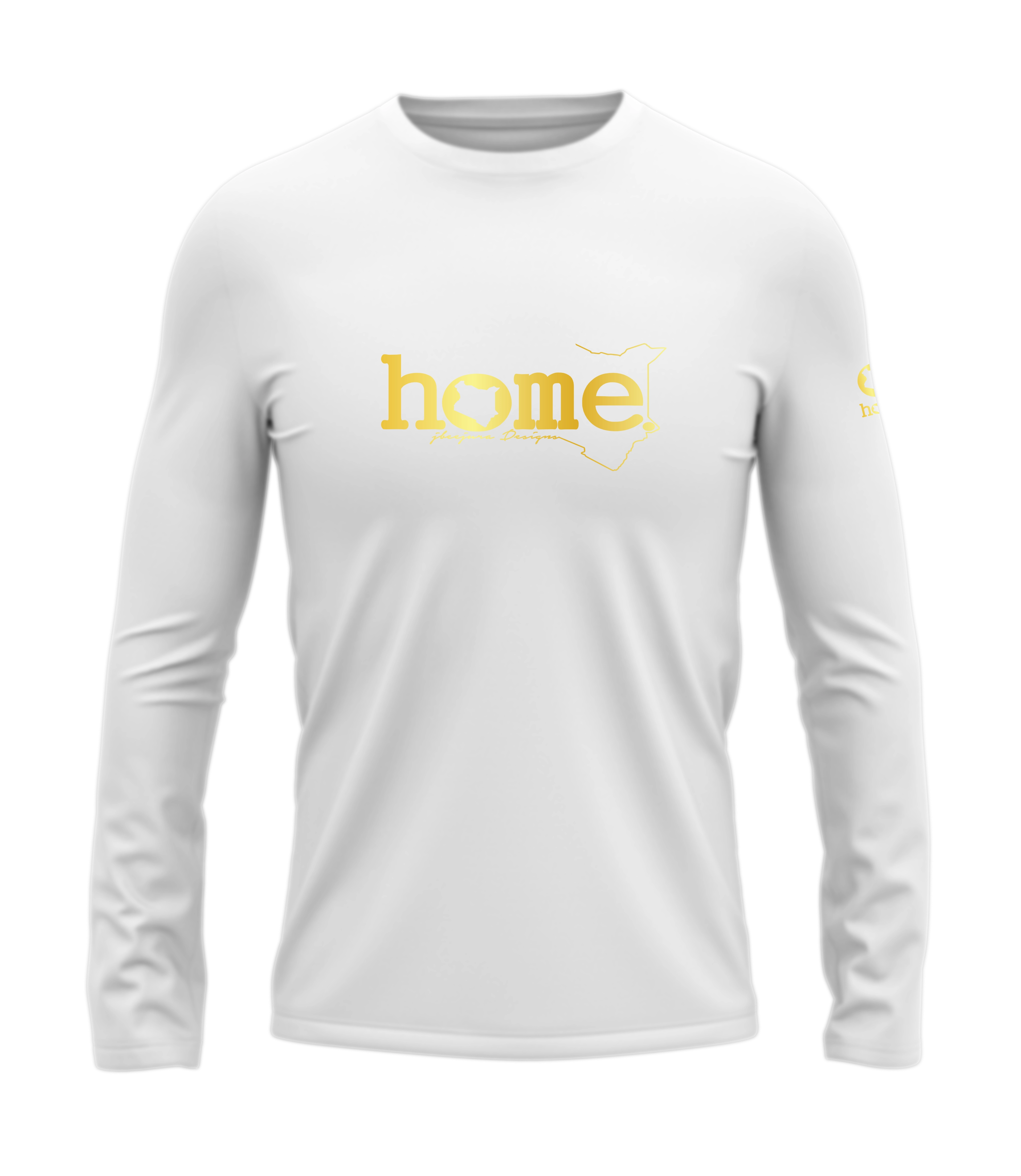 home_254 LONG-SLEEVED WHITE T-SHIRT WITH A GOLD CLASSIC WORDS PRINT – COTTON PLUS FABRIC