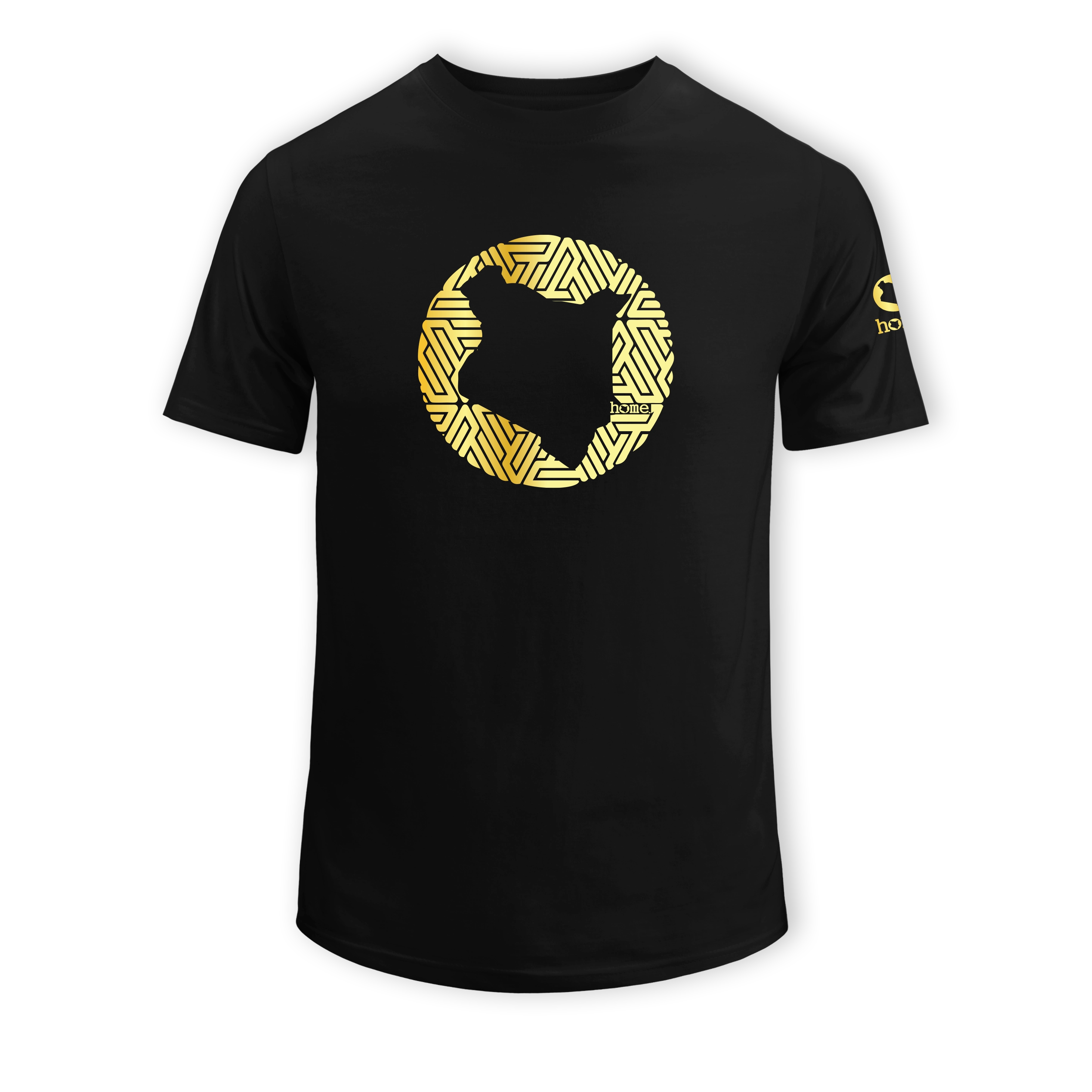 home_254 SHORT-SLEEVED BLACK T-SHIRT WITH A GOLD MAP PRINT – COTTON PLUS FABRIC