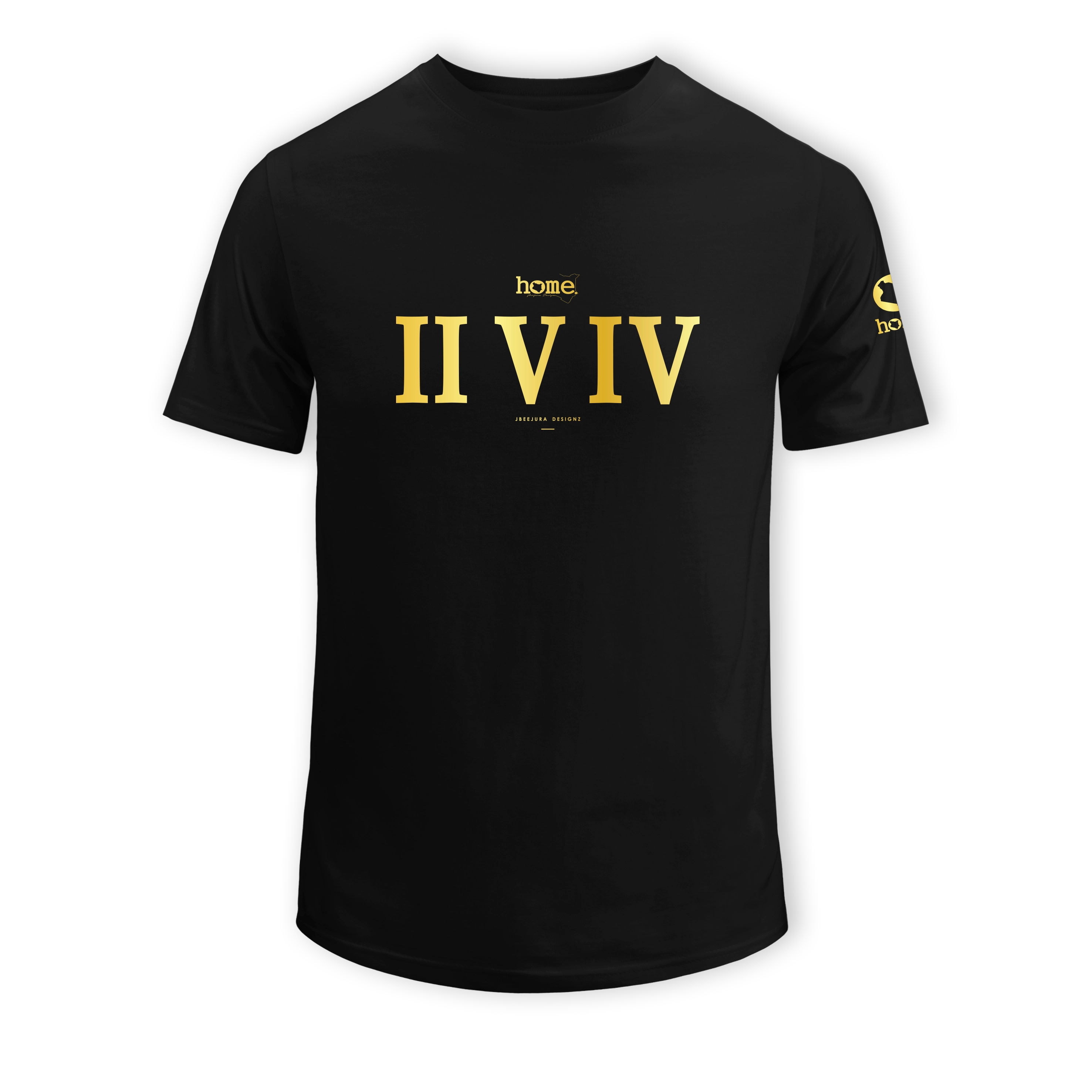 home_254 KIDS SHORT-SLEEVED BLACK T-SHIRT WITH A GOLD ROMAN NUMERALS PRINT – COTTON PLUS FABRIC