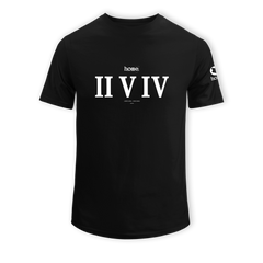 home_254 SHORT-SLEEVED BLACK T-SHIRT WITH A WHITE  ROMAN NUMERALS PRINT – COTTON PLUS FABRIC