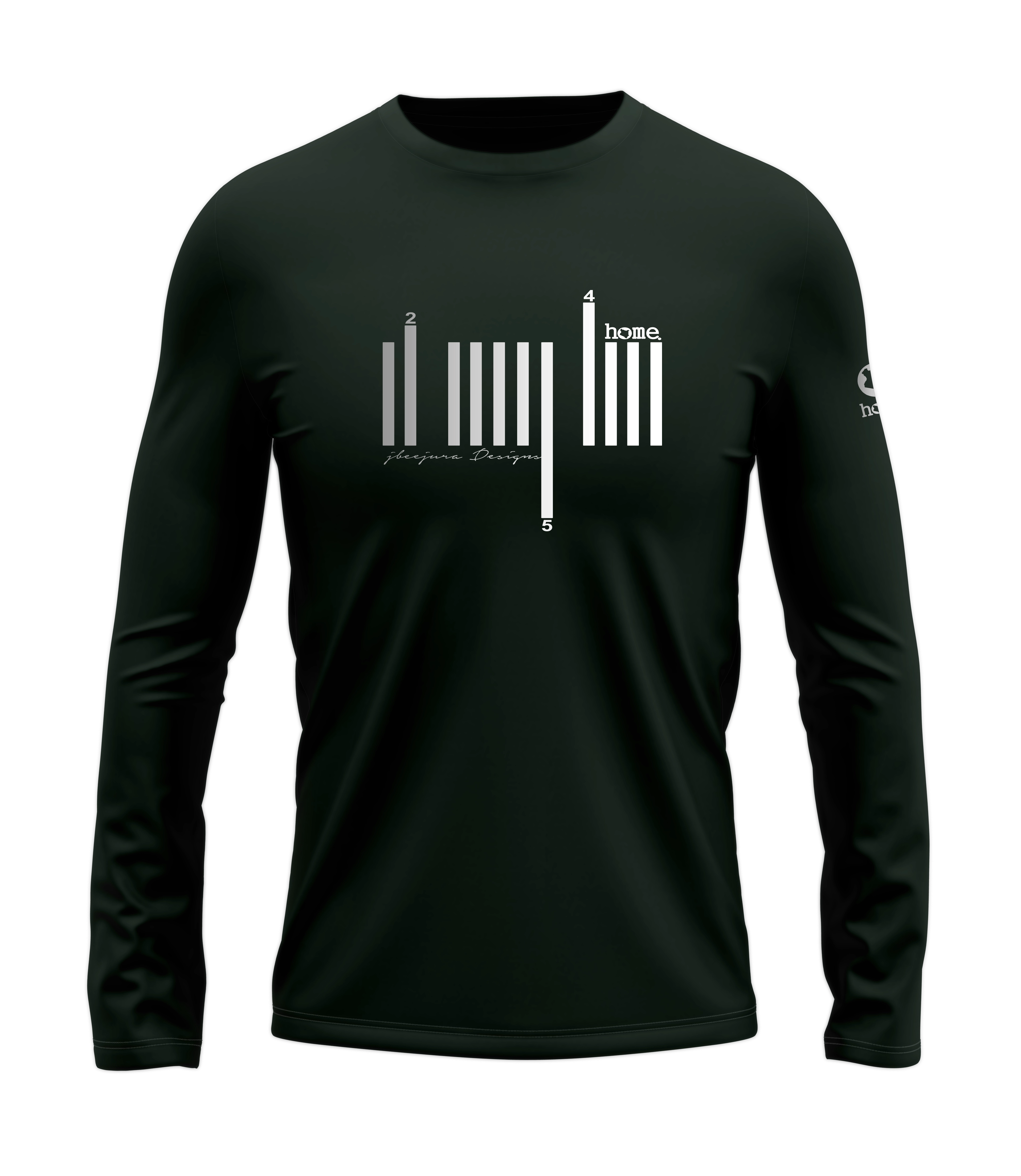 home_254 LONG-SLEEVED FOREST GREEN T-SHIRT WITH A SILVER BARS PRINT – COTTON PLUS FABRIC