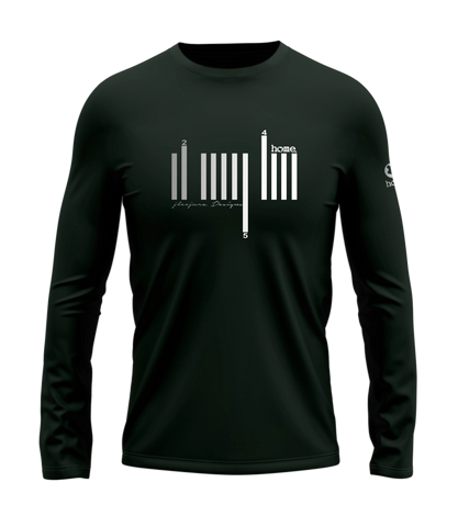 home_254 LONG-SLEEVED FOREST GREEN T-SHIRT WITH A SILVER BARS PRINT – COTTON PLUS FABRIC