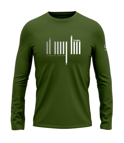 home_254 LONG-SLEEVED JUNGLE GREEN T-SHIRT WITH A SILVER BARS PRINT – COTTON PLUS FABRIC