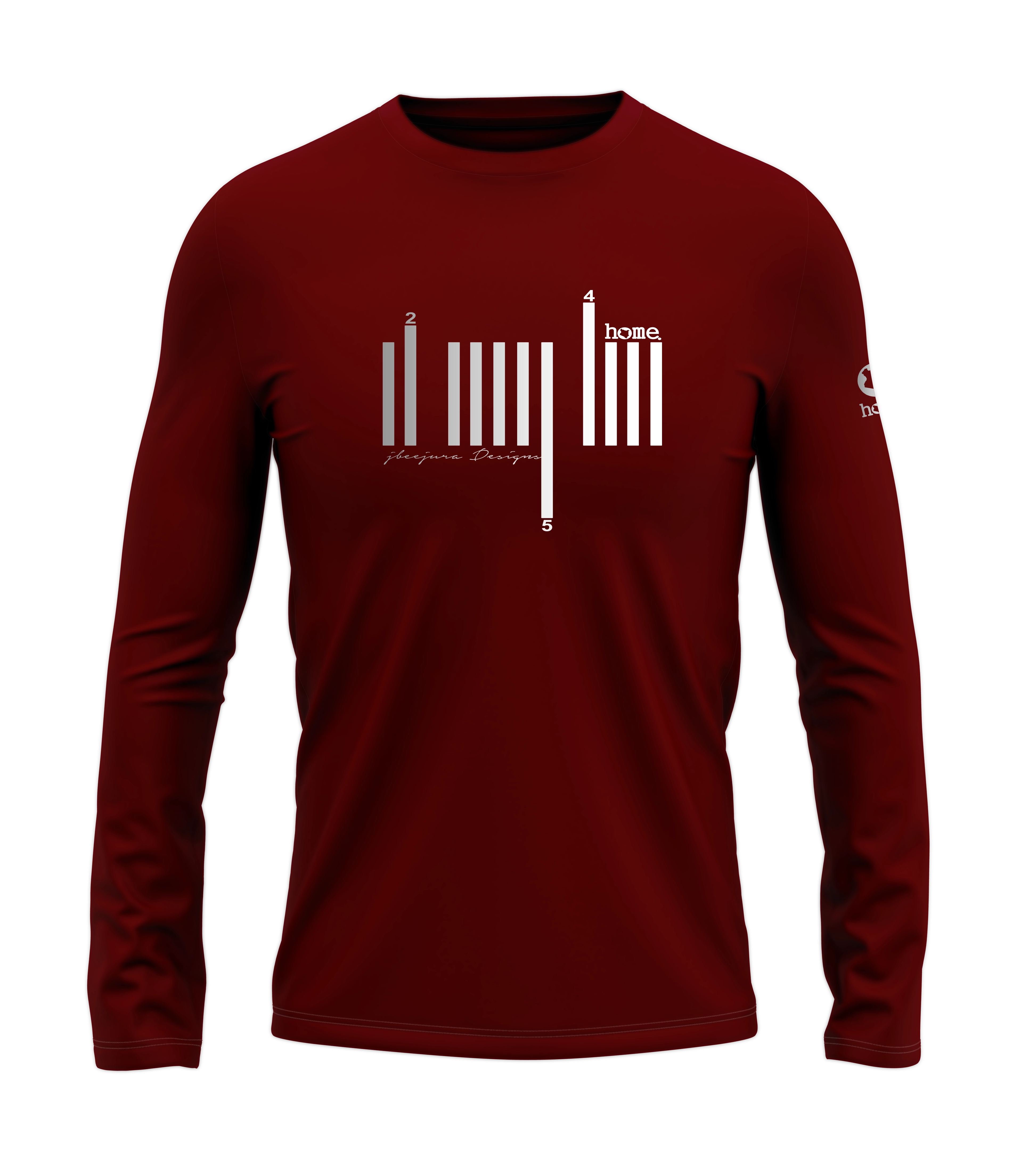 home_254 LONG-SLEEVED MAROON RED T-SHIRT WITH A SILVER BARS  PRINT – COTTON PLUS FABRIC