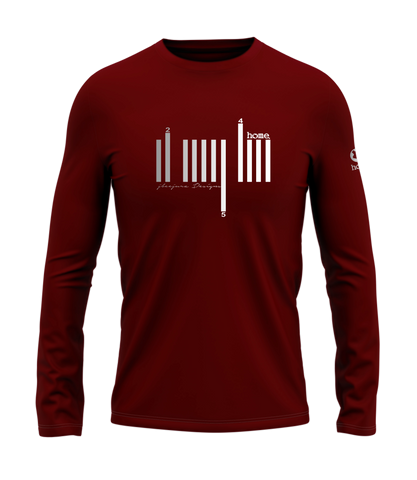 home_254 LONG-SLEEVED MAROON RED T-SHIRT WITH A SILVER BARS  PRINT – COTTON PLUS FABRIC