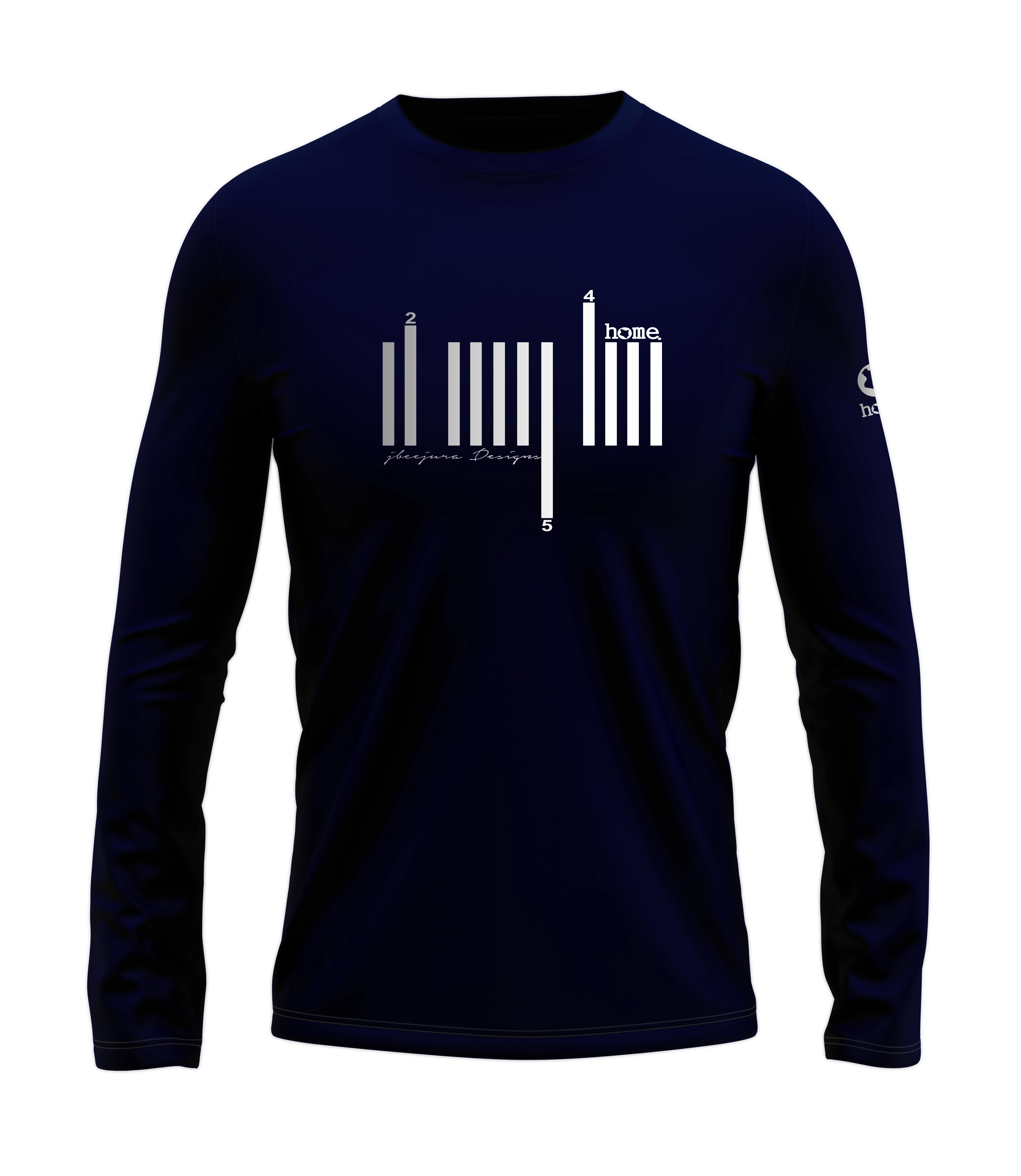 home_254 LONG-SLEEVED NAVY BLUE T-SHIRT WITH A SILVER BARS PRINT – COTTON PLUS FABRIC