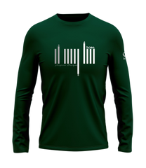 home_254 LONG-SLEEVED RICH GREEN T-SHIRT WITH A SILVER BARS PRINT – COTTON PLUS FABRIC