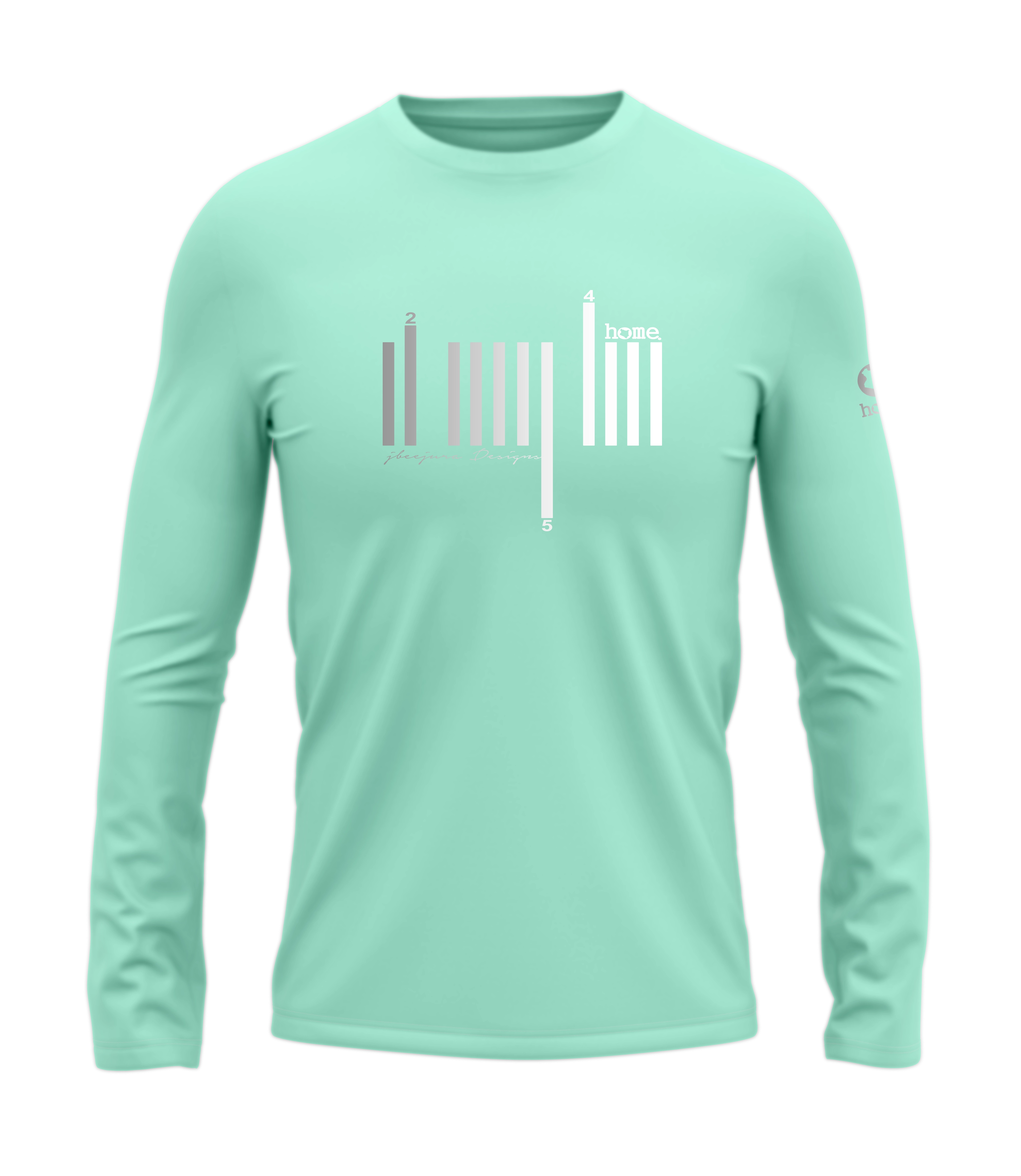 home_254 LONG-SLEEVED TURQUOISE GREEN T-SHIRT WITH A SILVER BARS PRINT – COTTON PLUS FABRIC