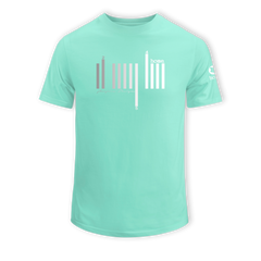 home_254 KIDS SHORT-SLEEVED TURQUOISE GREEN T-SHIRT WITH A SILVER BARS PRINT – COTTON PLUS FABRIC