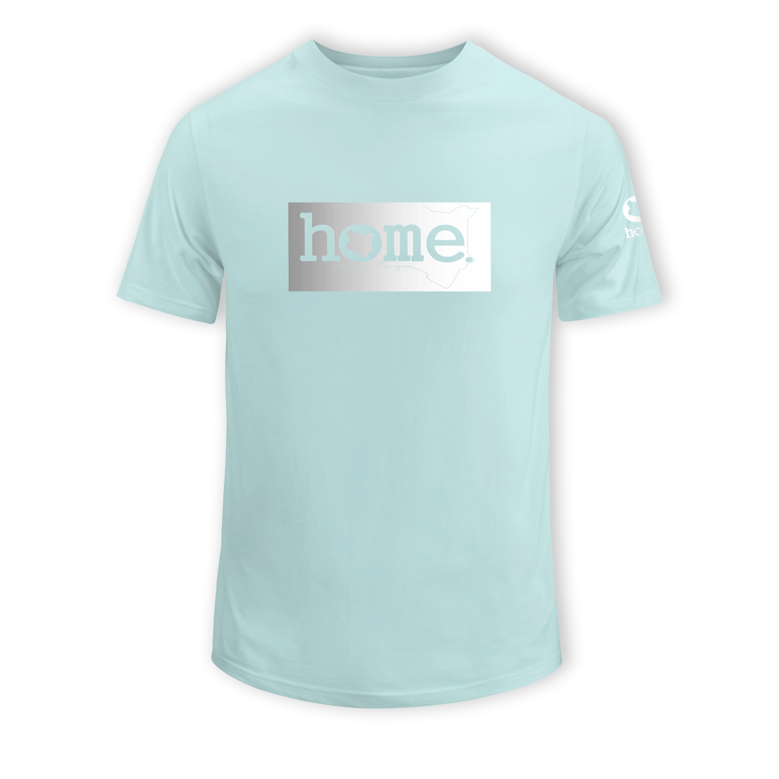home_254 SHORT-SLEEVED MISTY BLUE T-SHIRT WITH A SIILVER CLASSIC PRINT – COTTON PLUS FABRIC