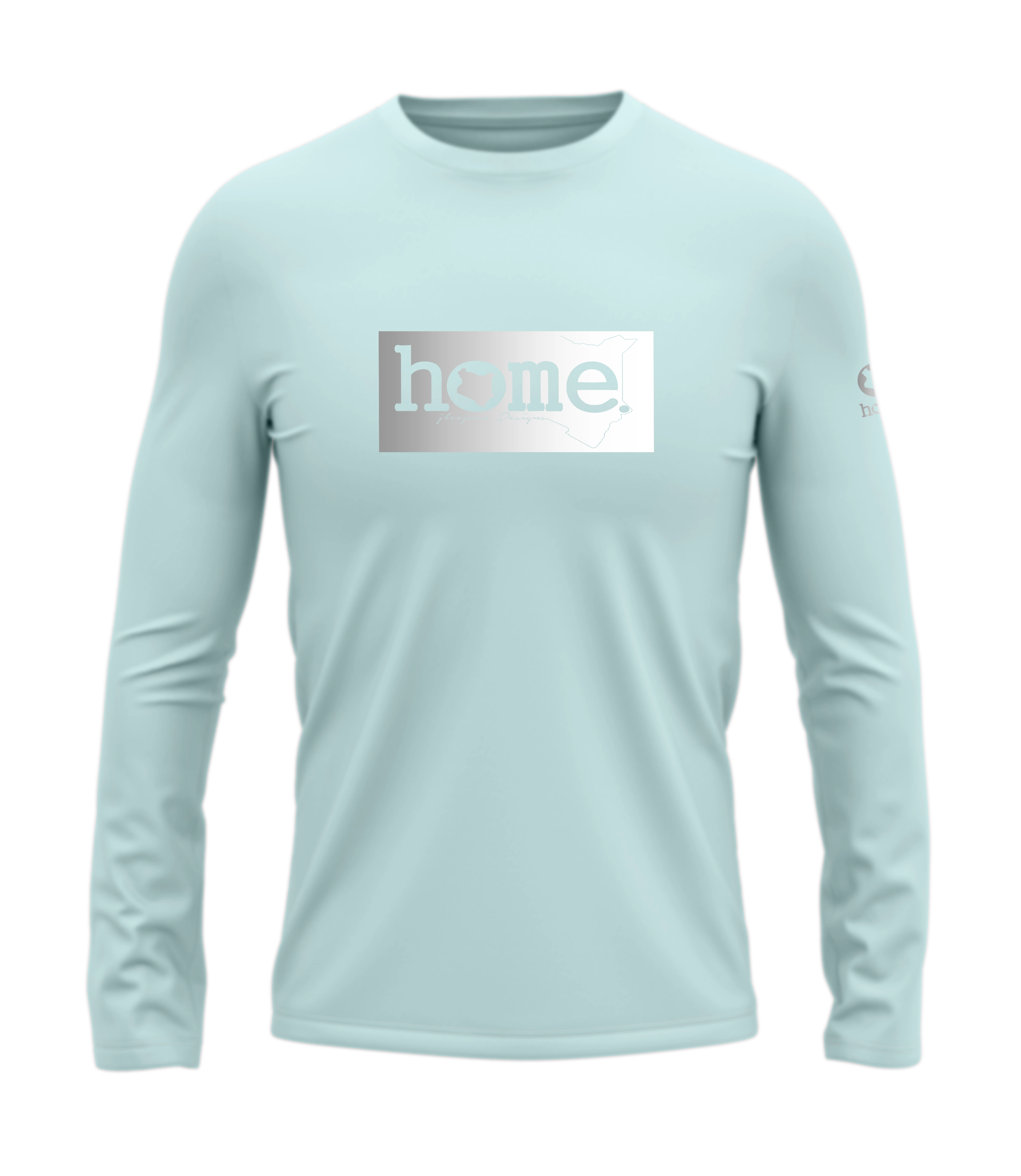 home_254 LONG-SLEEVED MISTY BLUE T-SHIRT WITH A SILVER CLASSIC PRINT – COTTON PLUS FABRIC