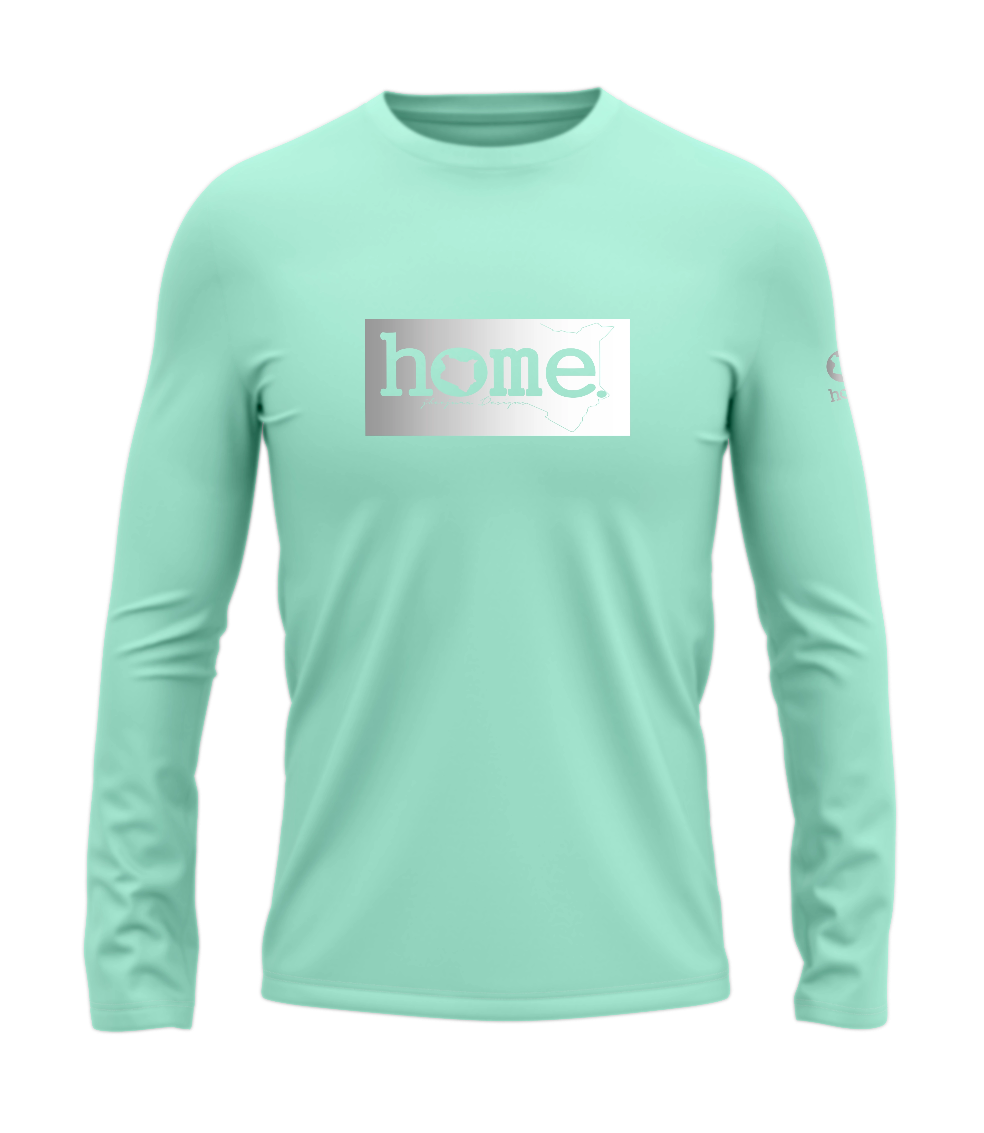 home_254 LONG-SLEEVED TURQUOISE GREEN T-SHIRT WITH A SILVER CLASSIC PRINT – COTTON PLUS FABRIC