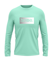 home_254 LONG-SLEEVED TURQUOISE GREEN T-SHIRT WITH A SILVER CLASSIC PRINT – COTTON PLUS FABRIC