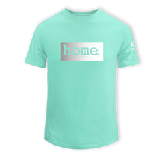 home_254 SHORT-SLEEVED TURQUOISE GREEN T-SHIRT WITH A SILVER CLASSIC PRINT – COTTON PLUS FABRIC