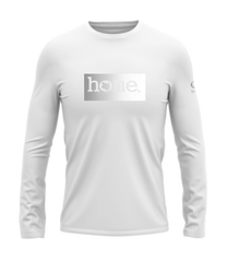 home_254 LONG-SLEEVED WHITE T-SHIRT WITH A SILVER CLASSIC PRINT – COTTON PLUS FABRIC