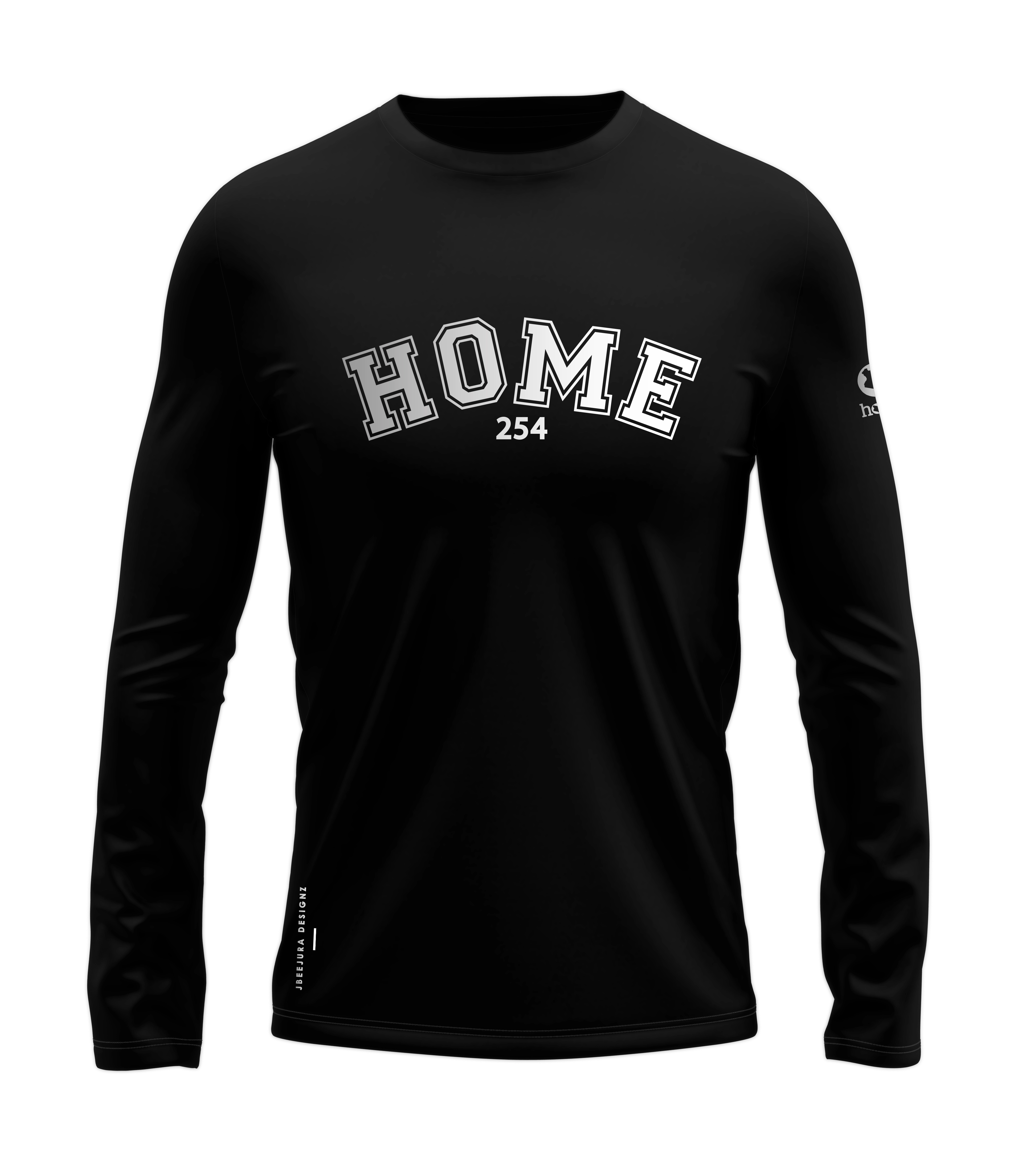 home_254 LONG-SLEEVED BLACK T-SHIRT WITH A SILVER COLLEGE PRINT – COTTON PLUS FABRIC