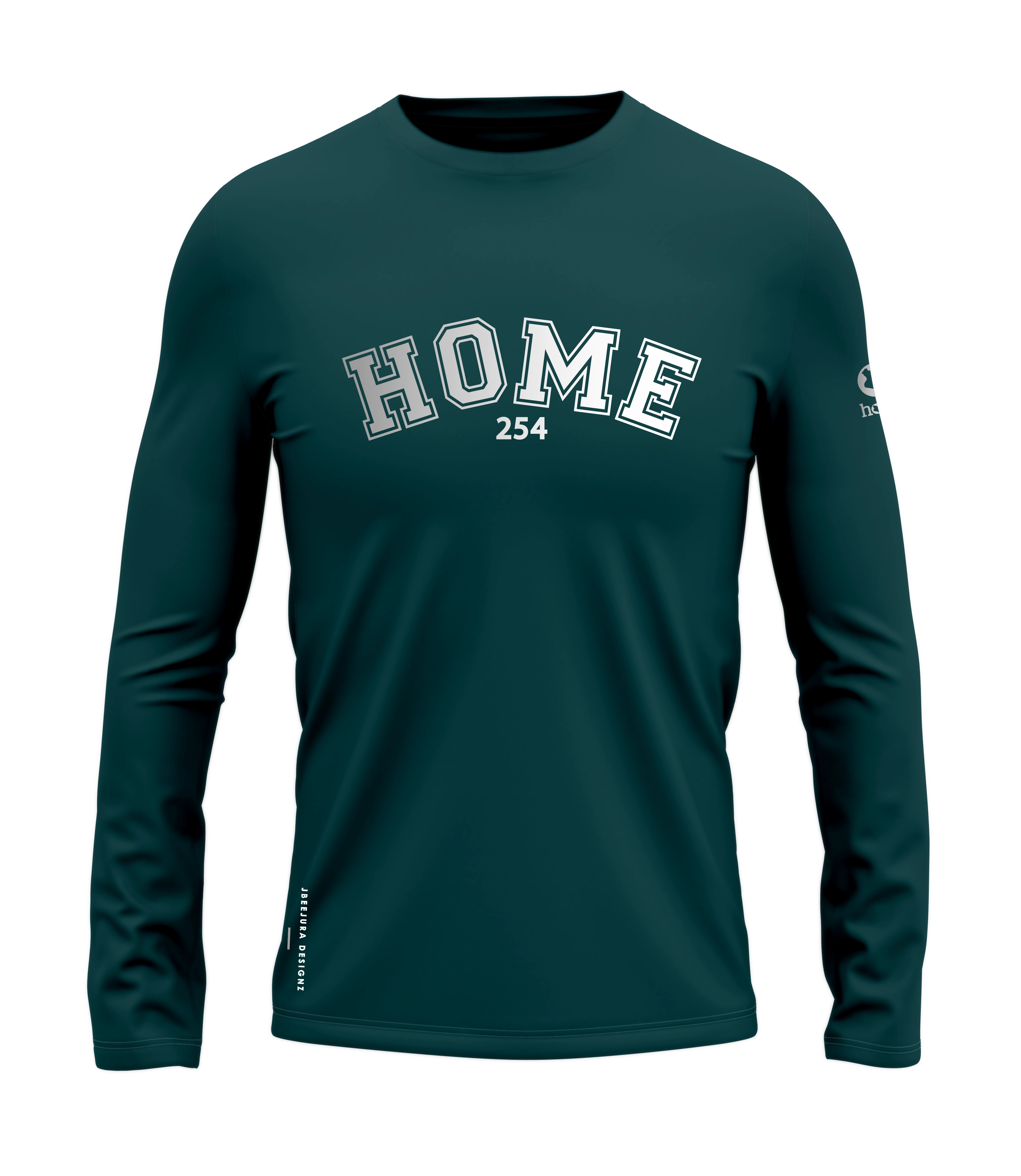 home_254 LONG-SLEEVED DEEP AQUA COLLEGE TEE WITH A SILVER PRINT 