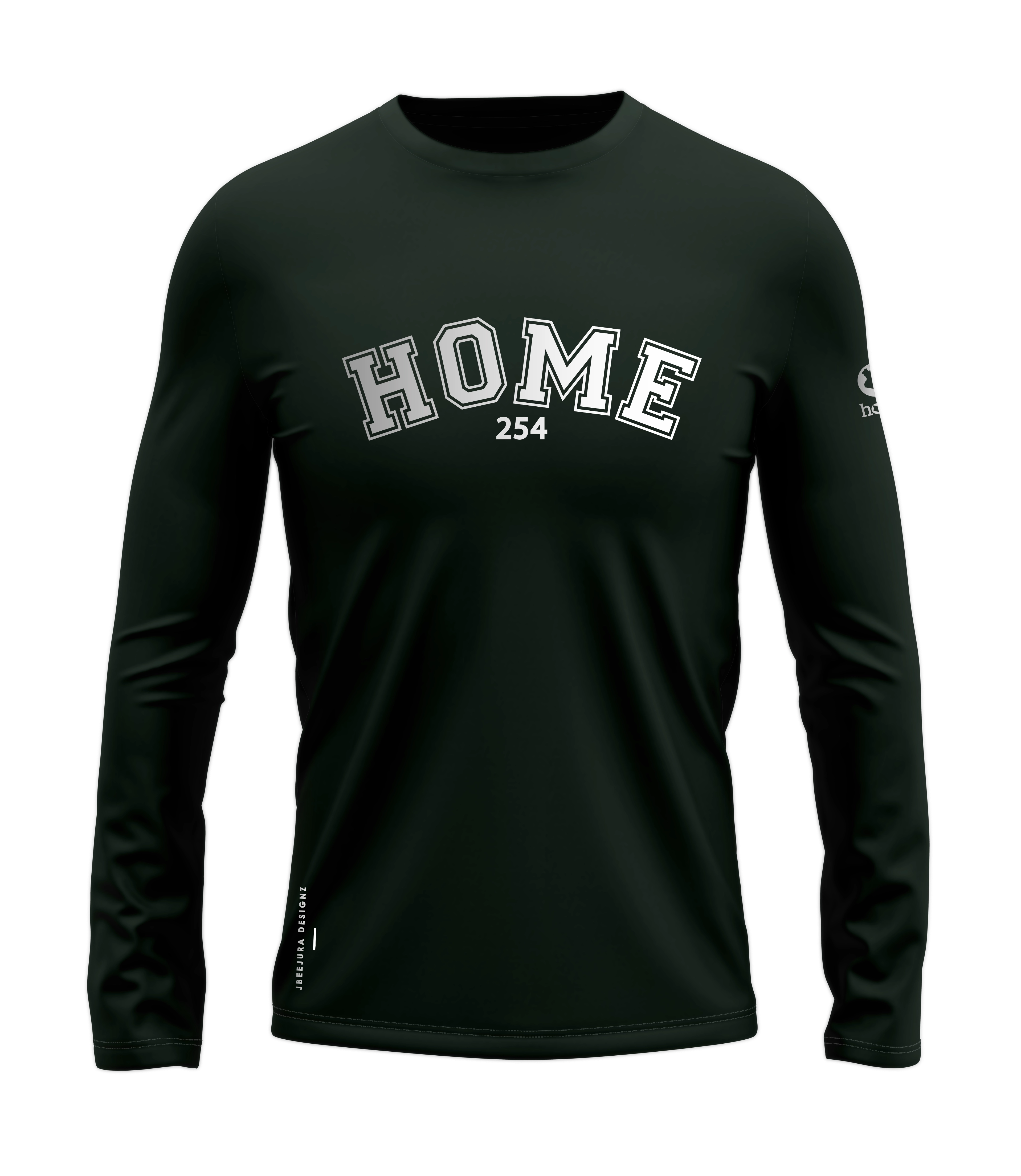 home_254 LONG-SLEEVED FOREST GREEN T-SHIRT WITH A SILVER COLLEGE PRINT – COTTON PLUS FABRIC