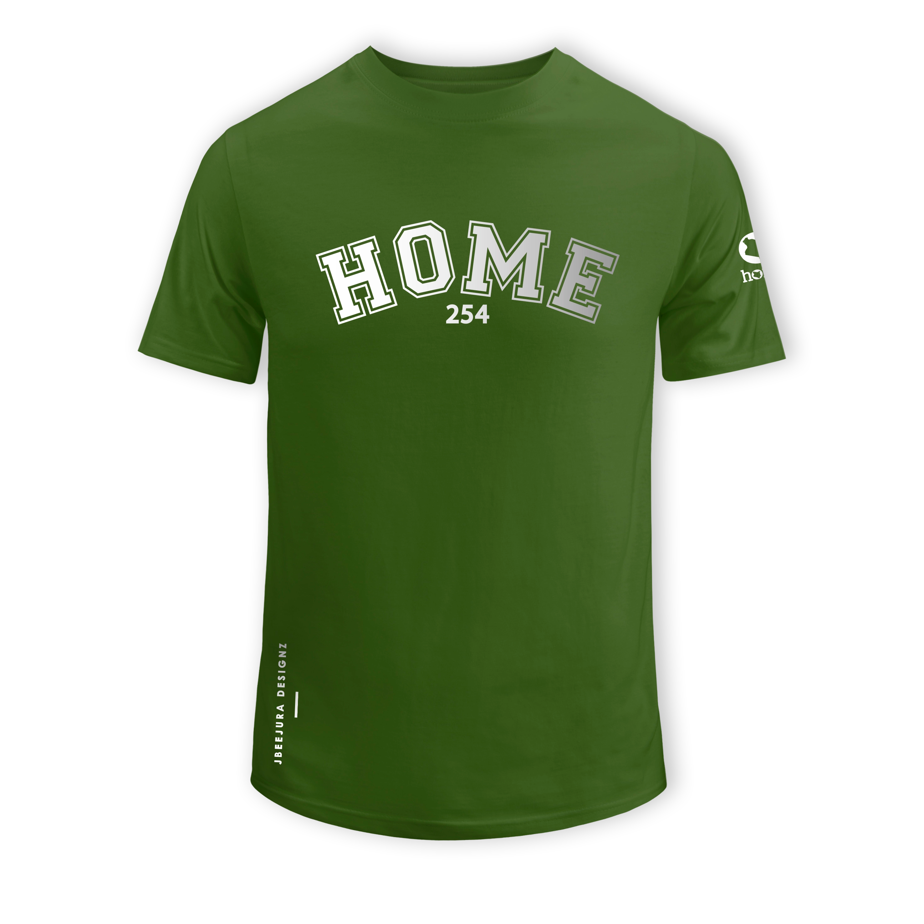  home_254 SHORT-SLEEVED JUNGLE GREEN T-SHIRT WITH A SILVER COLLEGE PRINT – COTTON PLUS FABRIC