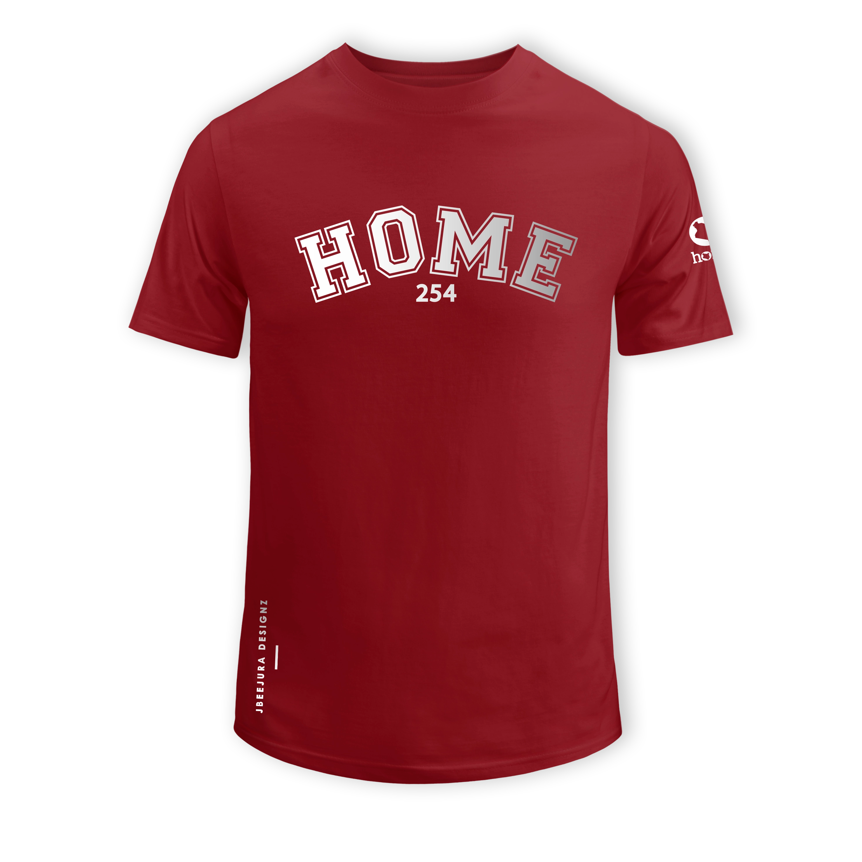 home_254 SHORT-SLEEVED MAROON RED T-SHIRT WITH A SILVER COLLEGE PRINT – COTTON PLUS FABRIC