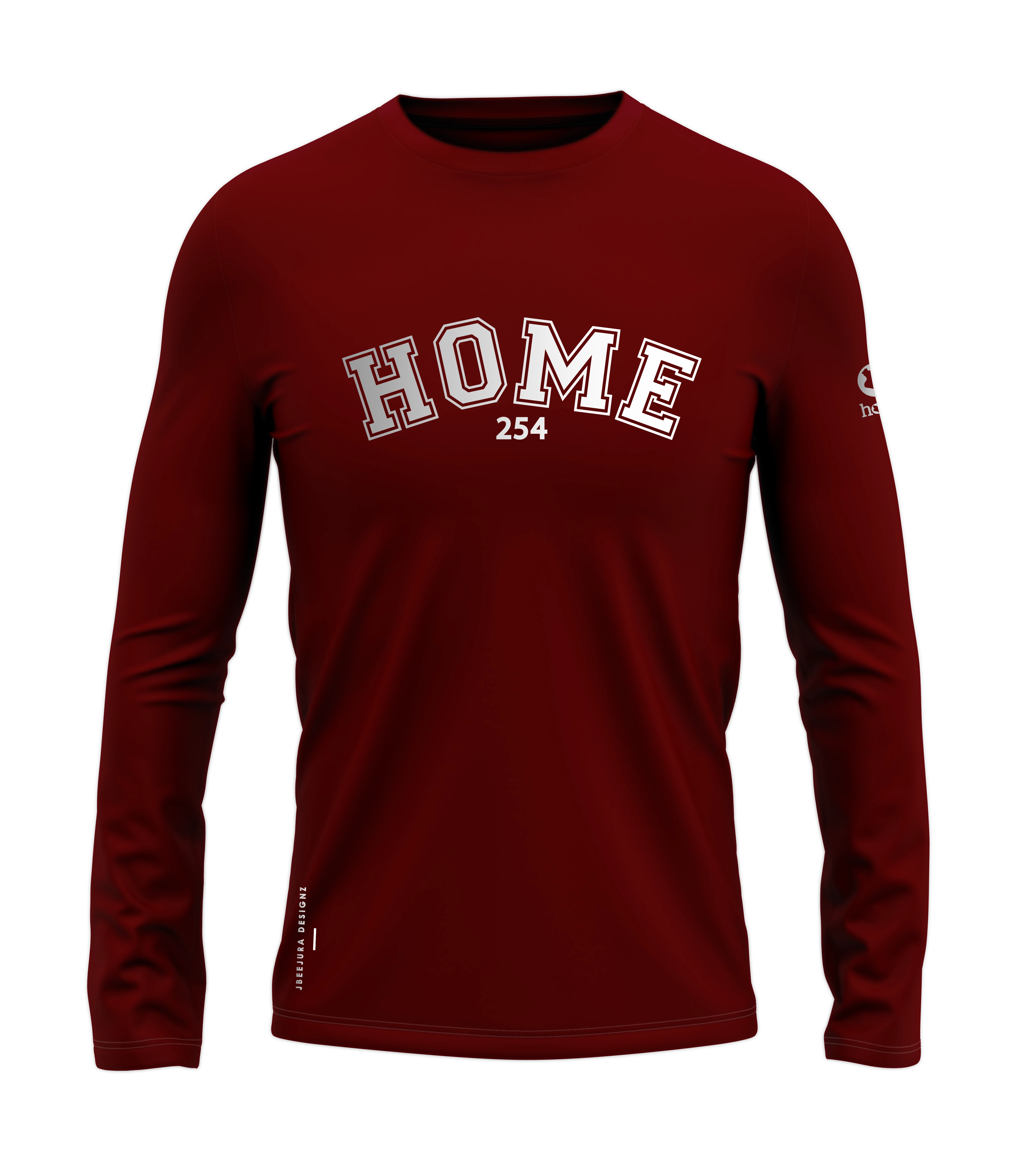 home_254 LONG-SLEEVED MAROON RED T-SHIRT WITH A SILVER COLLEGE PRINT – COTTON PLUS FABRIC