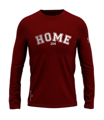home_254 LONG-SLEEVED MAROON RED T-SHIRT WITH A SILVER COLLEGE PRINT – COTTON PLUS FABRIC