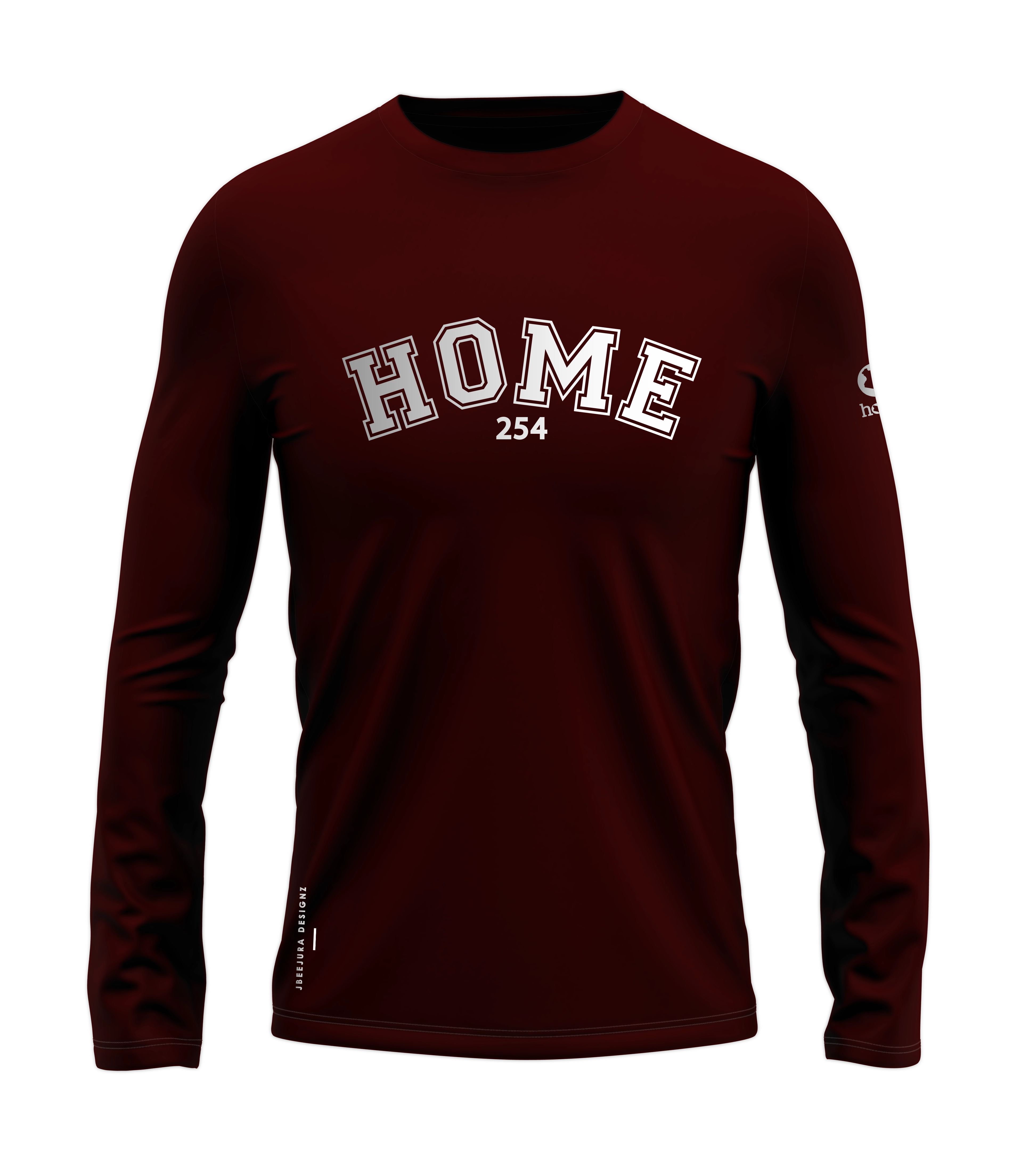 home_254 LONG-SLEEVED MAROON T-SHIRT WITH A SILVER COLLEGE PRINT – COTTON PLUS FABRIC