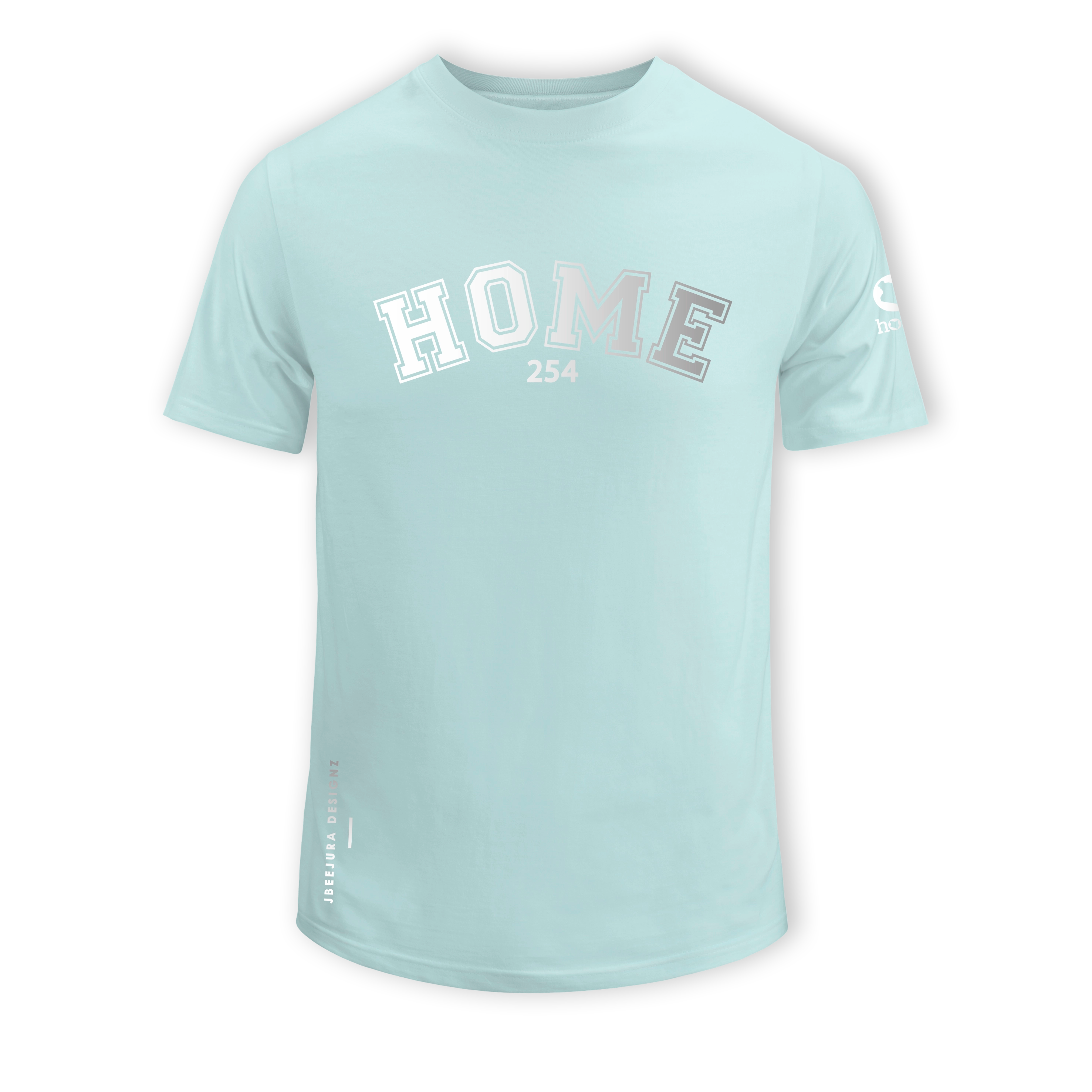 home_254 SHORT-SLEEVED MISTY BLUE T-SHIRT WITH A SILVER COLLEGE PRINT – COTTON PLUS FABRIC