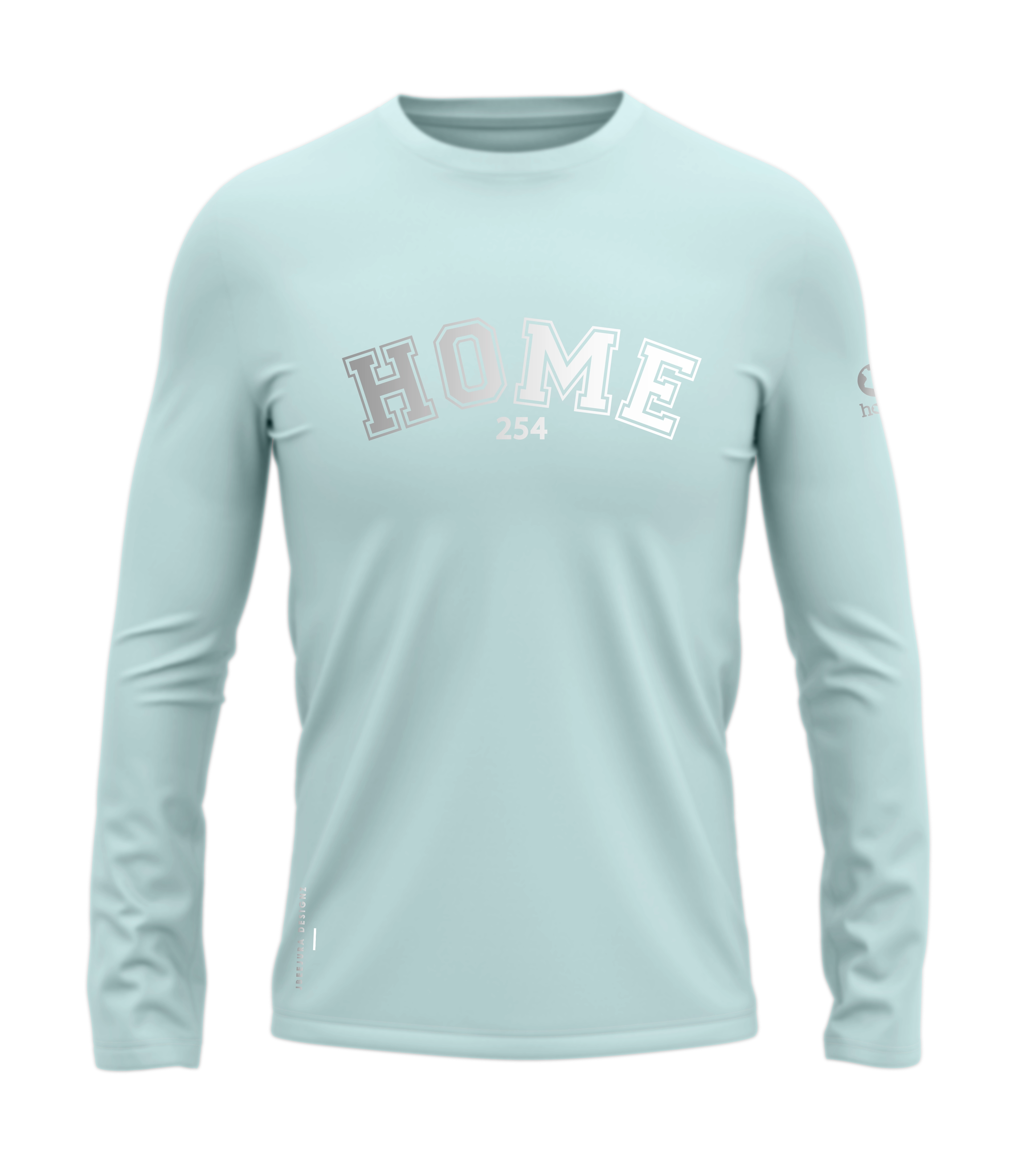 home_254 LONG-SLEEVED MISTY BLUE T-SHIRT WITH A SILVER COLLEGE PRINT – COTTON PLUS FABRIC