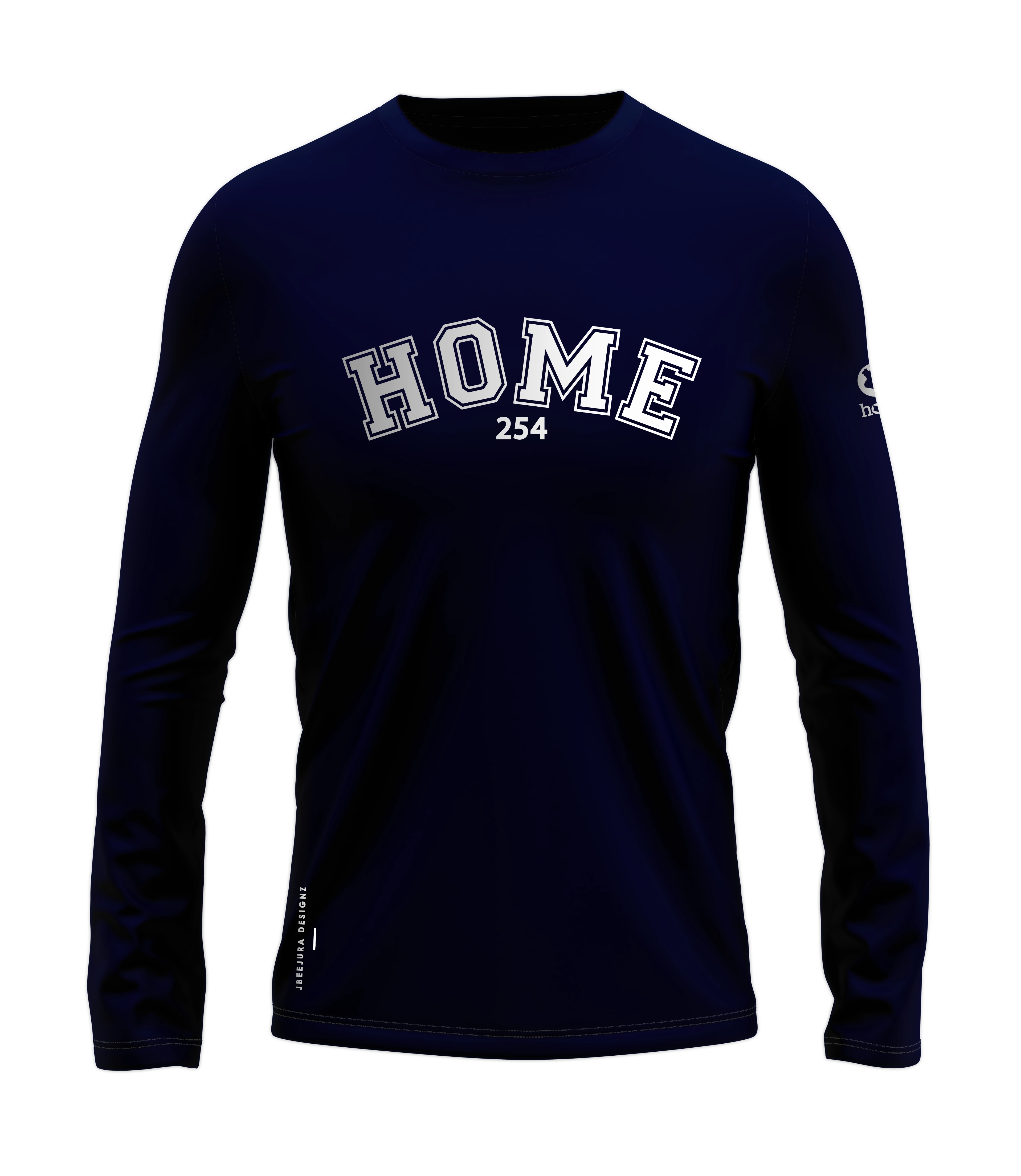 home_254 LONG-SLEEVED NAVY-BLUE T-SHIRT WITH A SILVER COLLEGE PRINT – COTTON PLUS FABRIC