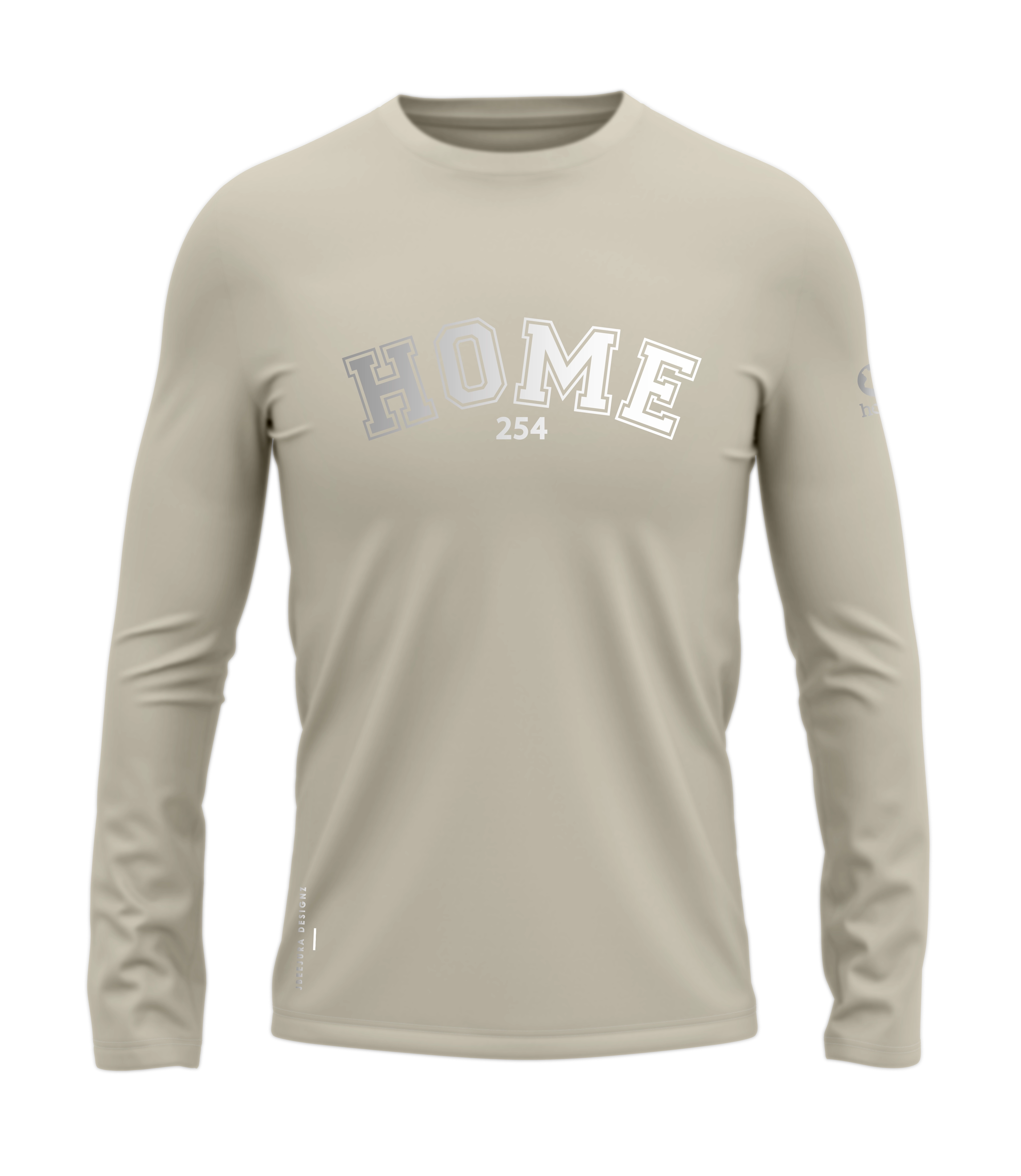 home_254 LONG-SLEEVED NUDE T-SHIRT WITH A SILVER COLLEGE PRINT – COTTON PLUS FABRIC