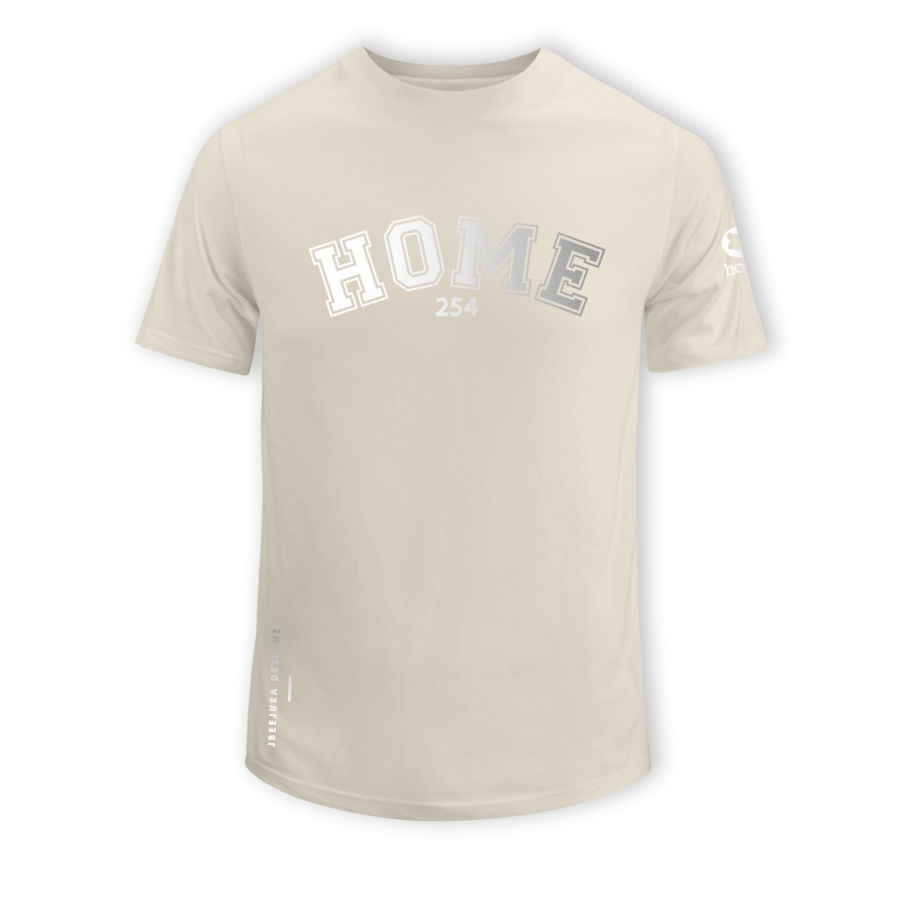 home_254 SHORT-SLEEVED NUDE T-SHIRT WITH A SILVER COLLEGE PRINT – COTTON PLUS FABRIC