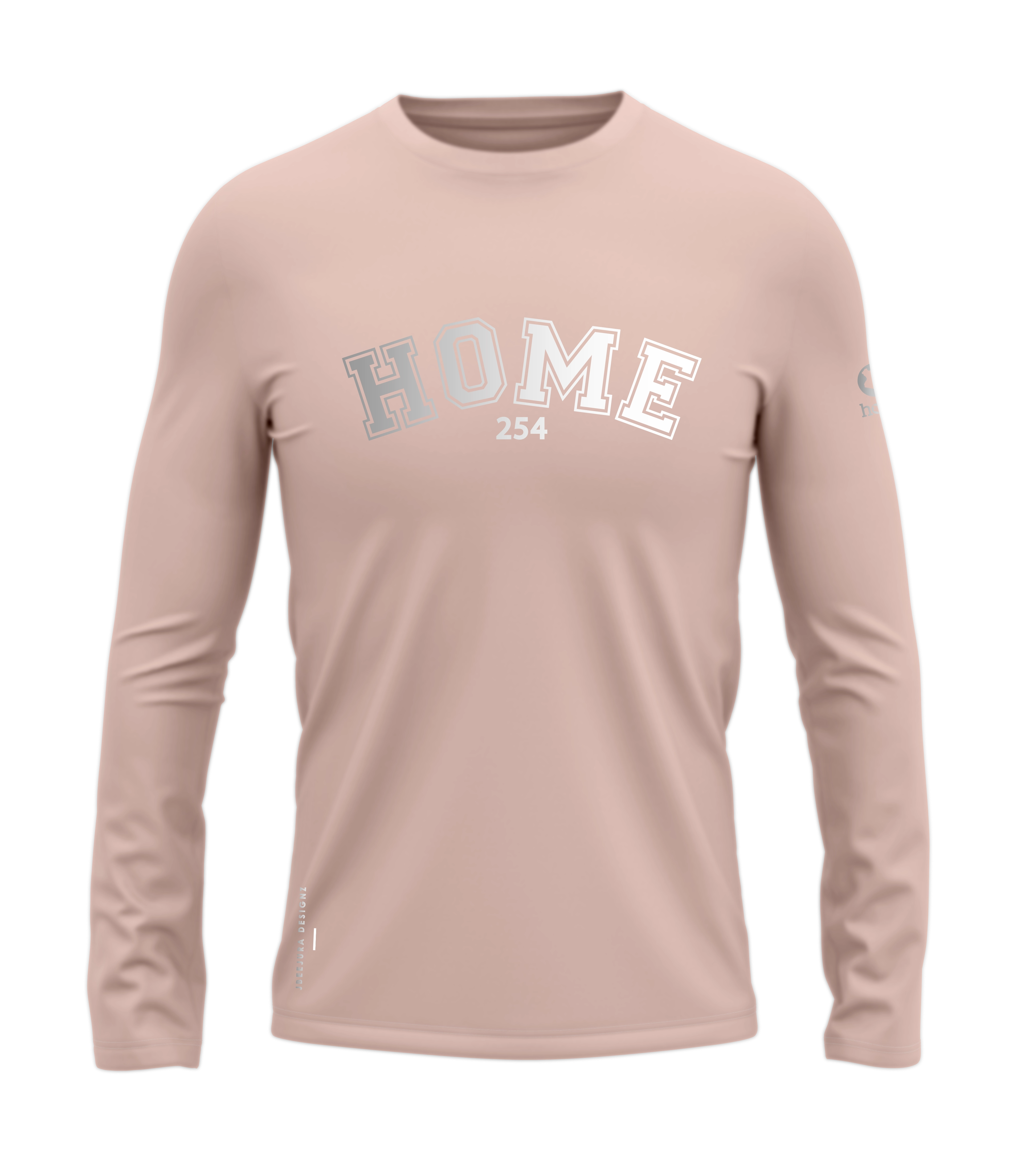 home_254 LONG-SLEEVED PEACH T-SHIRT WITH A SILVER COLLEGE PRINT – COTTON PLUS FABRIC