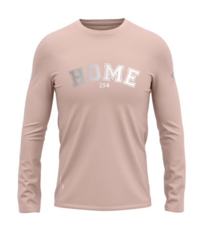 home_254 LONG-SLEEVED PEACH T-SHIRT WITH A SILVER COLLEGE PRINT – COTTON PLUS FABRIC
