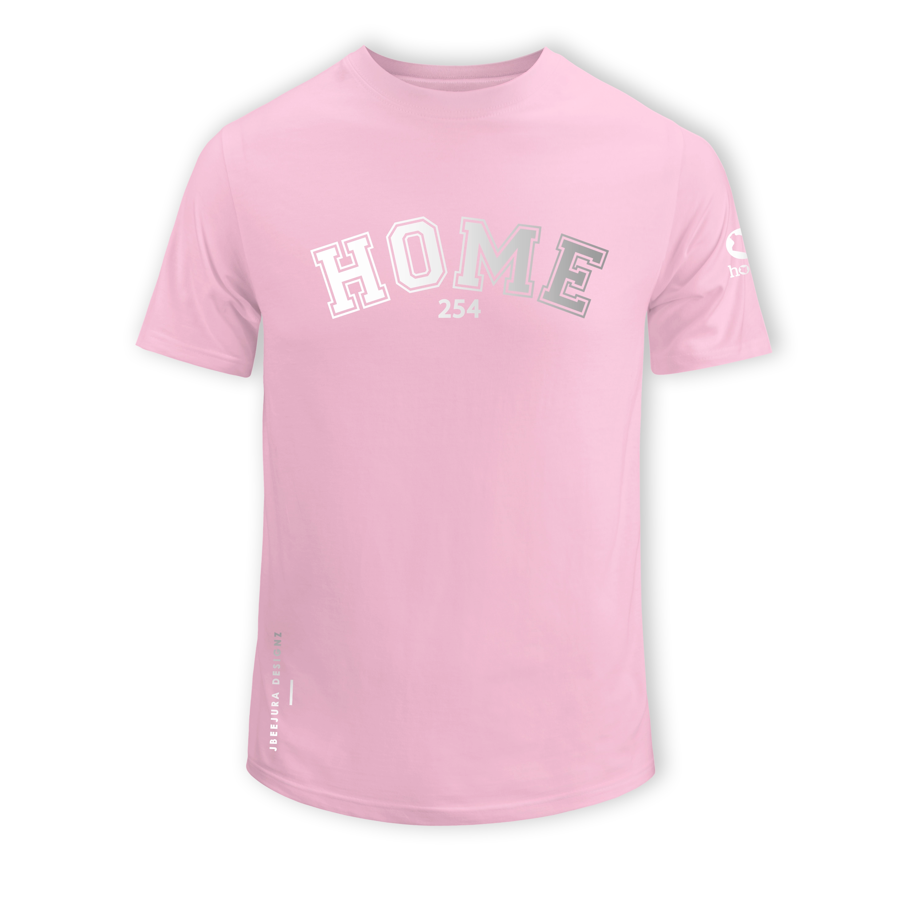 home_254 SHORT-SLEEVED PINK T-SHIRT WITH A SILVER COLLEGE PRINT – COTTON PLUS FABRIC