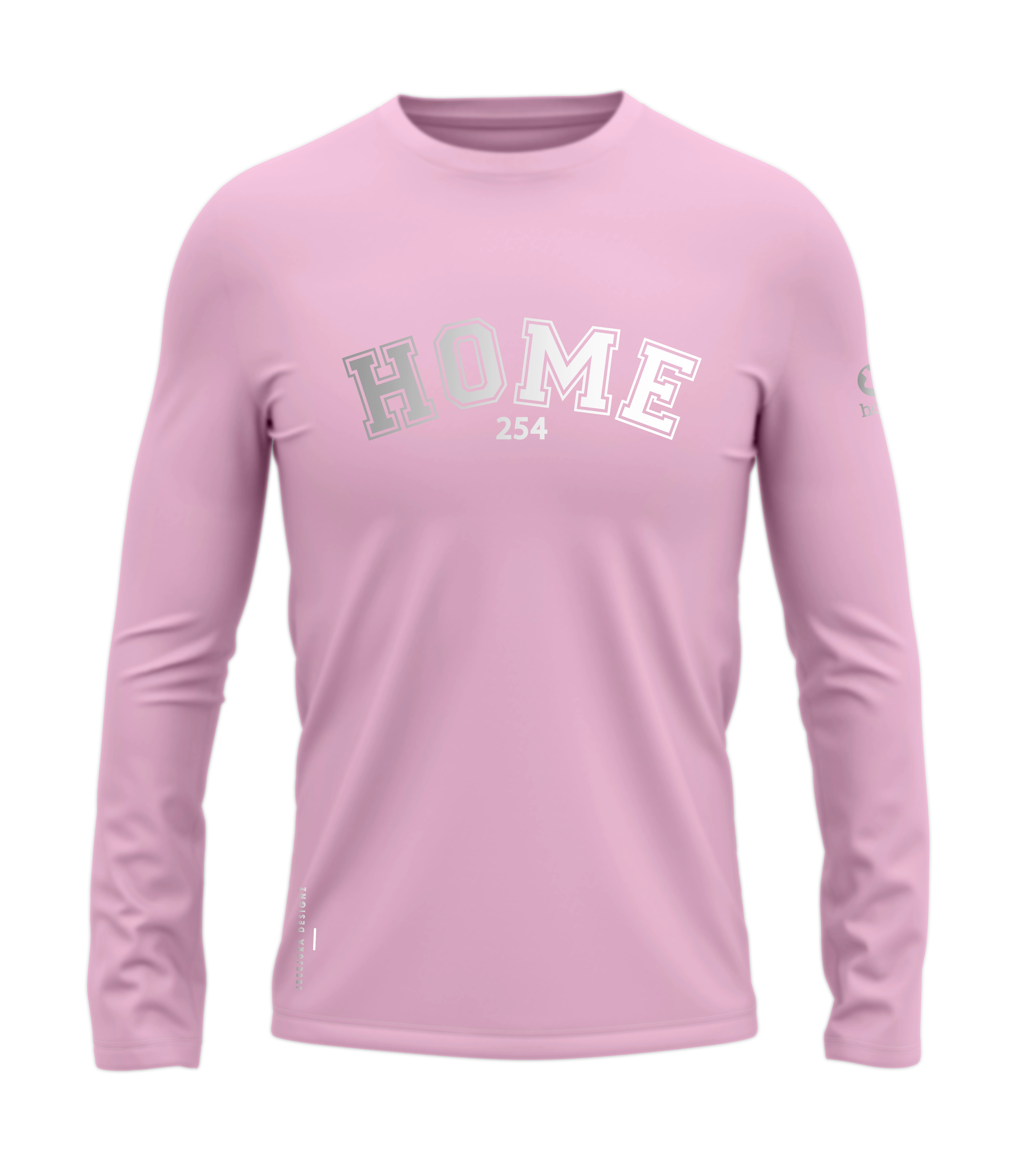 home_254 LONG-SLEEVED PINK T-SHIRT WITH A SILVER COLLEGE PRINT – COTTON PLUS FABRIC