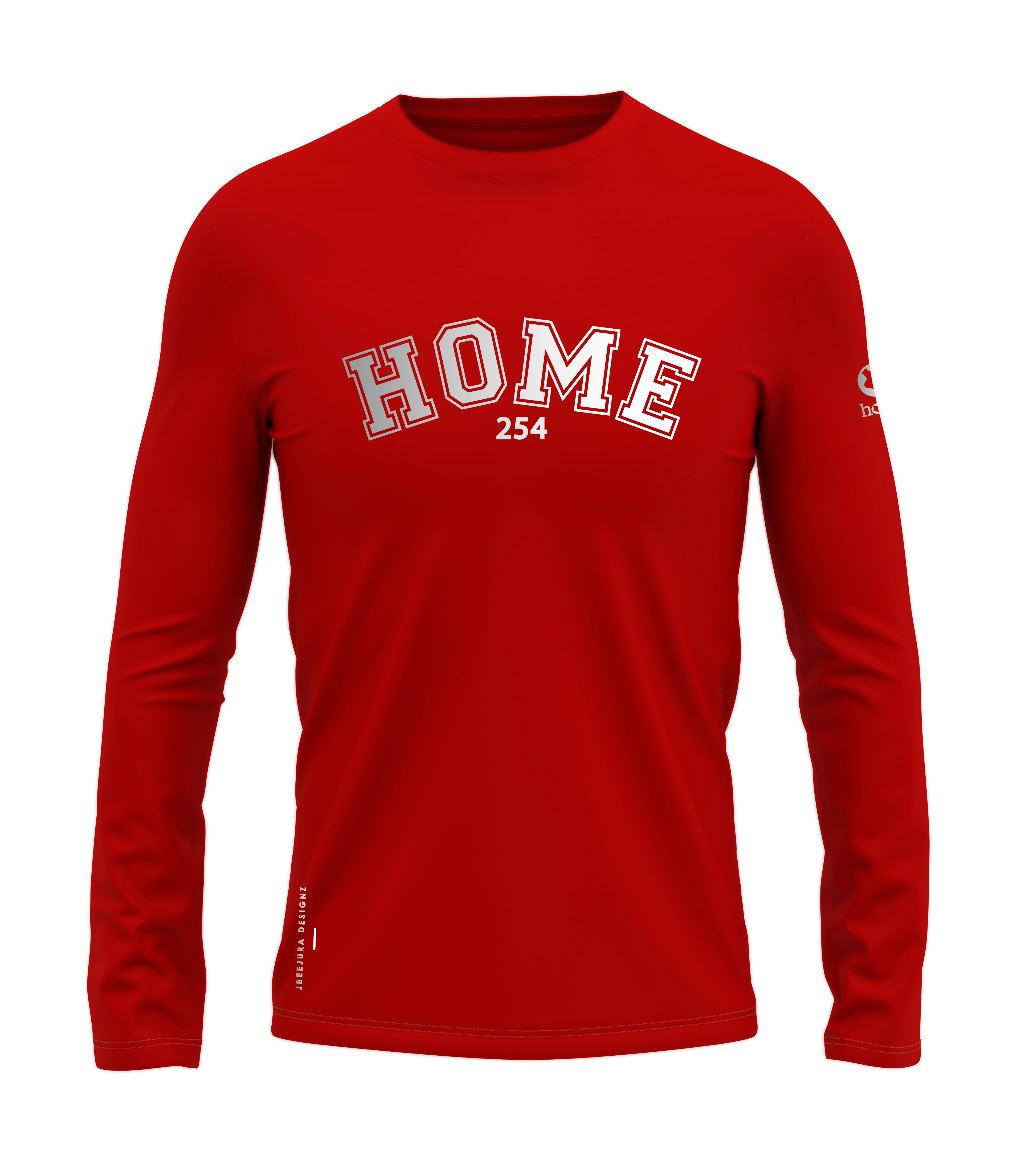 home_254 LONG-SLEEVED RED T-SHIRT WITH A SILVER COLLEGE PRINT – COTTON PLUS FABRIC