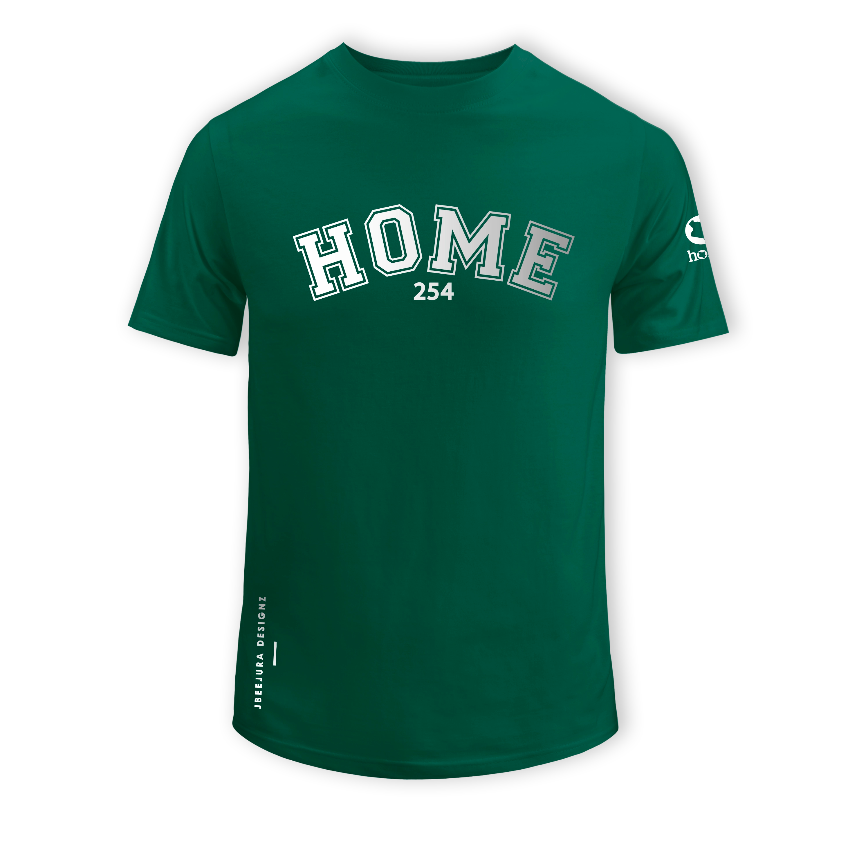 home_254 SHORT-SLEEVED RICH GREEN T-SHIRT WITH A SILVER COLLEGE PRINT – COTTON PLUS FABRIC