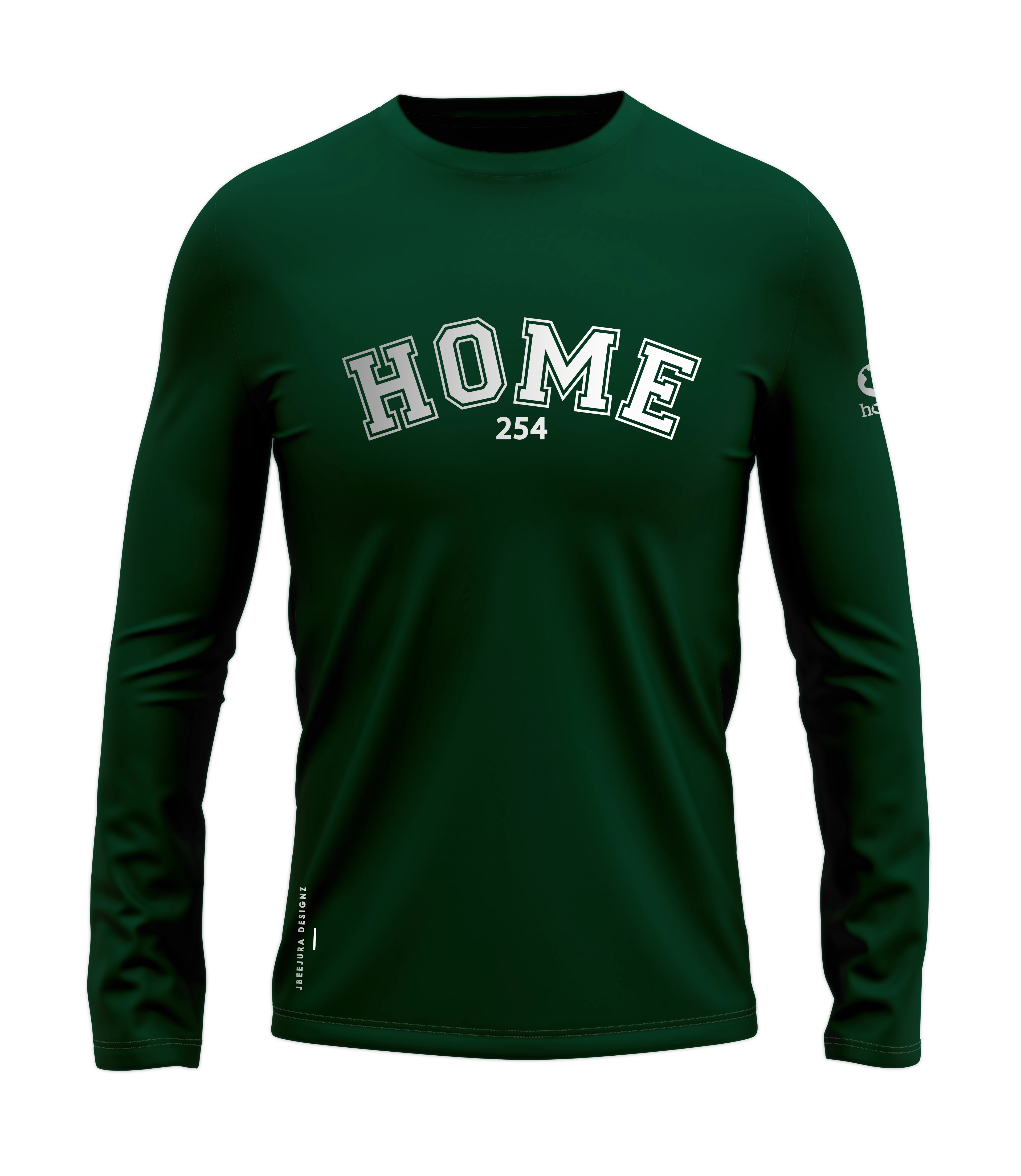 home_254 LONG-SLEEVED RICH GREEN T-SHIRT WITH A SILVER COLLEGE PRINT – COTTON PLUS FABRIC
