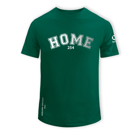 home_254 SHORT-SLEEVED RICH GREEN T-SHIRT WITH A SILVER COLLEGE PRINT – COTTON PLUS FABRIC