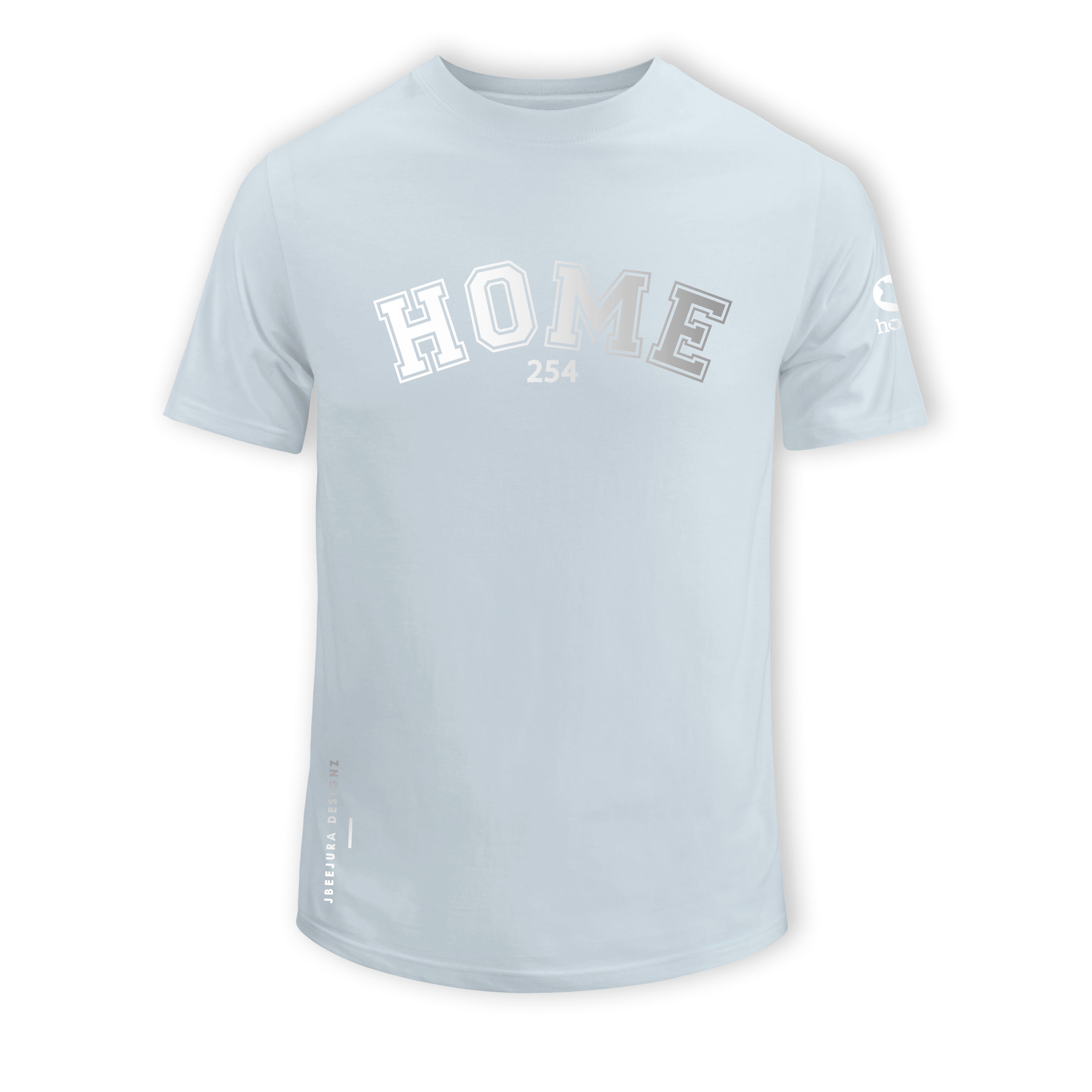 home_254 SHORT-SLEEVED SKY-BLUE T-SHIRT WITH A SILVER COLLEGE PRINT – COTTON PLUS FABRIC