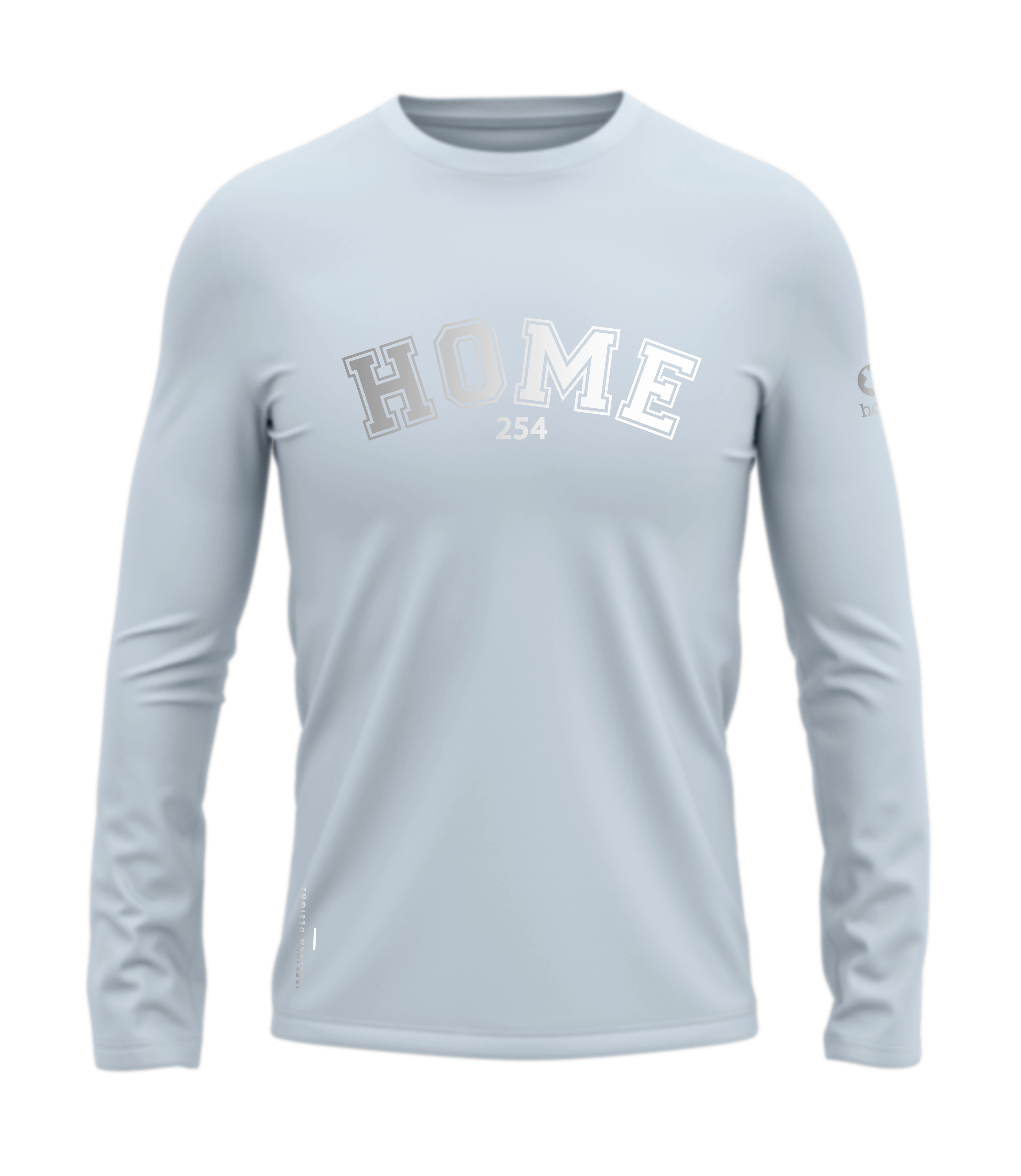 home_254 LONG-SLEEVED SKY-BLUE T-SHIRT WITH A SILVER COLLEGE PRINT – COTTON PLUS FABRIC