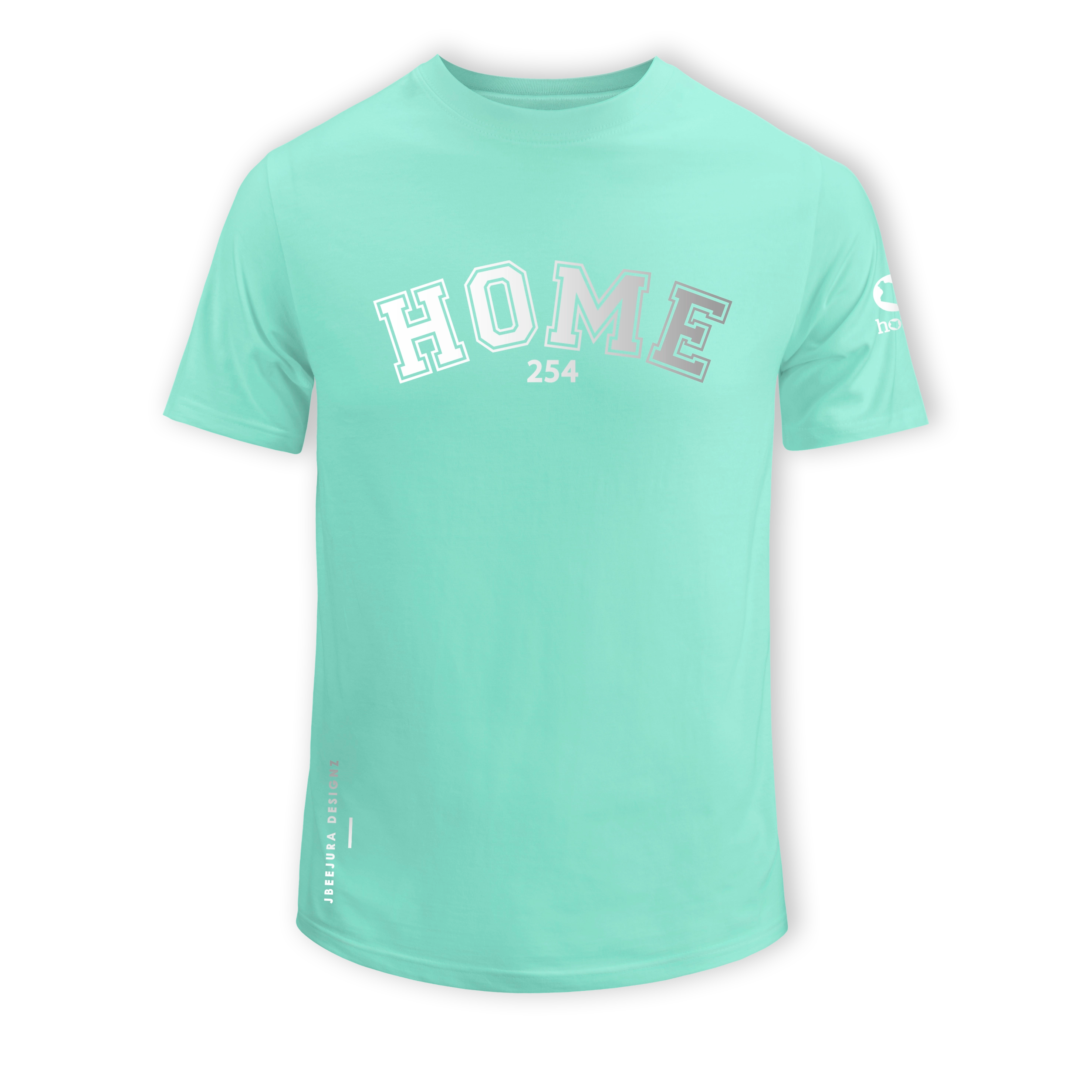 home_254 SHORT-SLEEVED TURQUOISE GREEN T-SHIRT WITH A SILVER COLLEGE PRINT – COTTON PLUS FABRIC