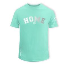 home_254 SHORT-SLEEVED TURQUOISE GREEN T-SHIRT WITH A SILVER COLLEGE PRINT – COTTON PLUS FABRIC