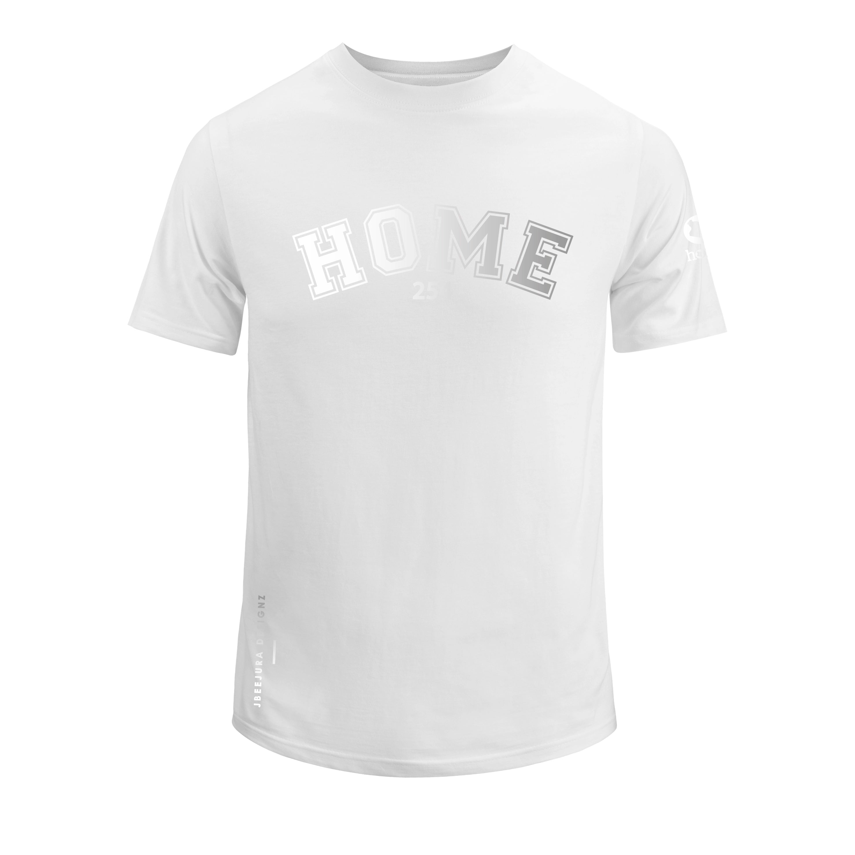 home_254 SHORT-SLEEVED WHITE T-SHIRT WITH A SILVER COLLEGE PRINT – COTTON PLUS FABRIC