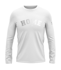 home_254 LONG-SLEEVED WHITE T-SHIRT WITH A SILVER COLLEGE PRINT – COTTON PLUS FABRIC